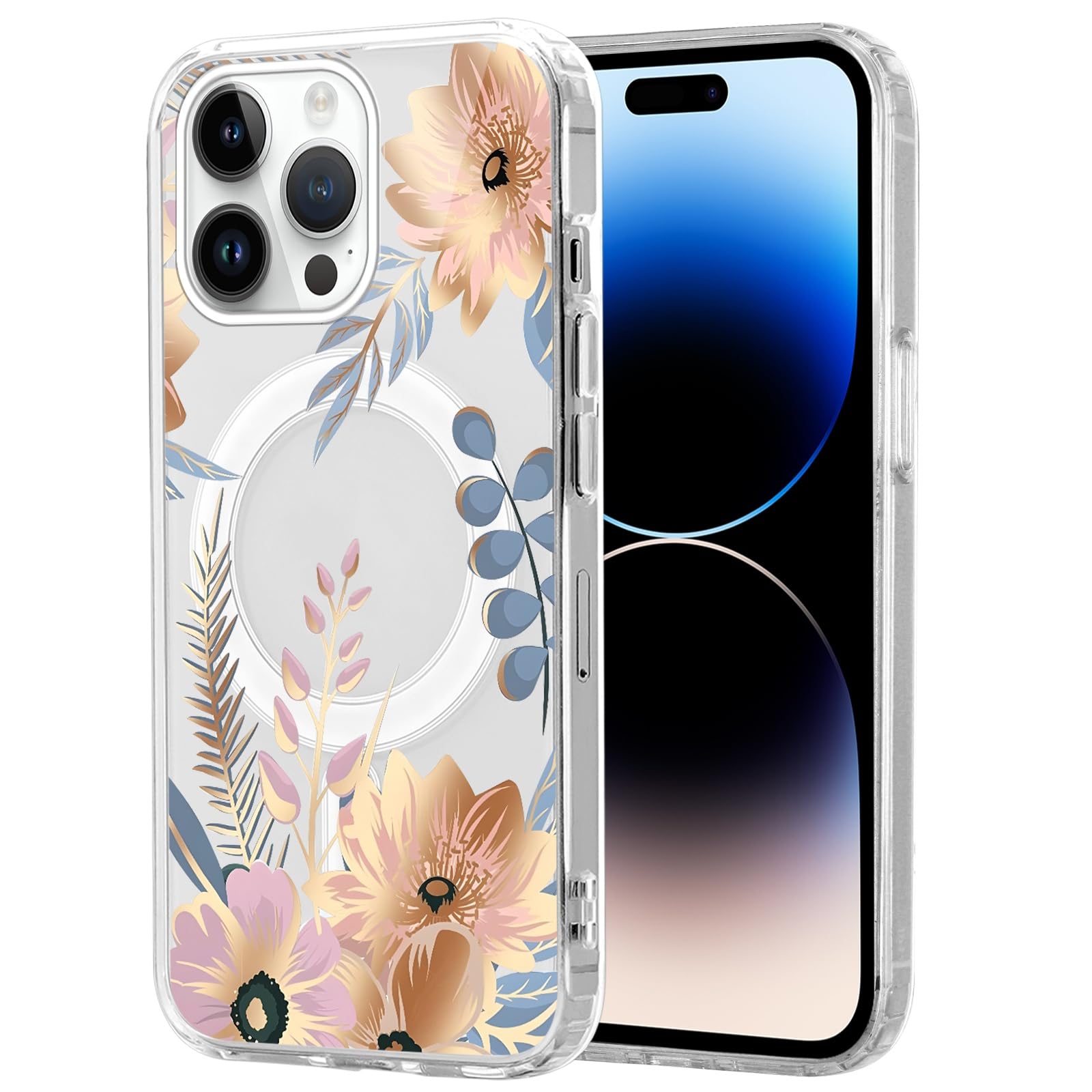 Zrutru Magnetic Case for iPhone 14 Pro Max Case Floral [Compatible with MagSafe] Cute Luxury Flower Pattern Print Design Protective Phone Case,