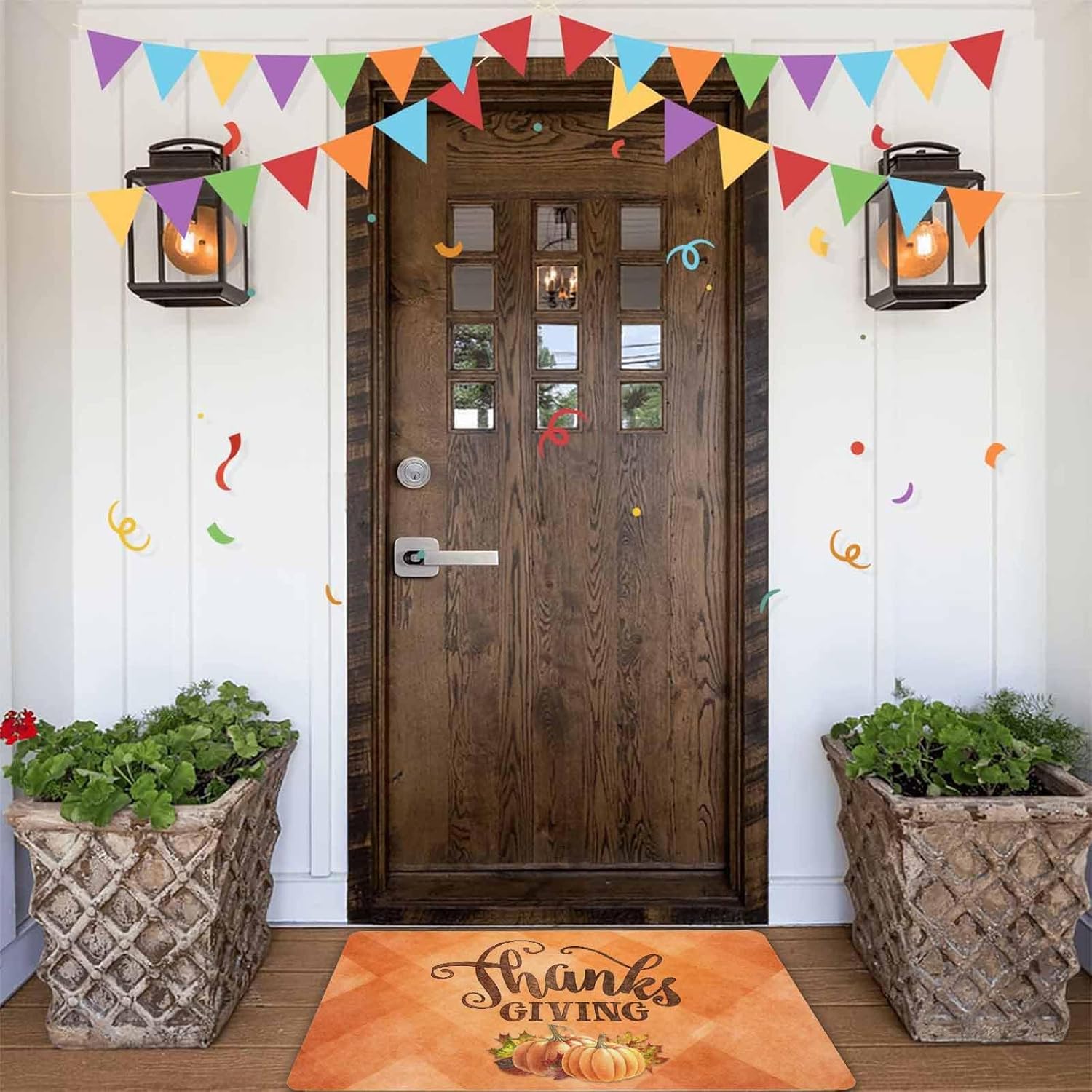 Rustic Orange Plaid - Thanksgiving Door Mat for Front Door - 30×18" Inch - Welcome Doormat with Pumpkins & Script Lettering - Door Mat for Entryway,Indoor,Outdoor - Gift Fall Rug