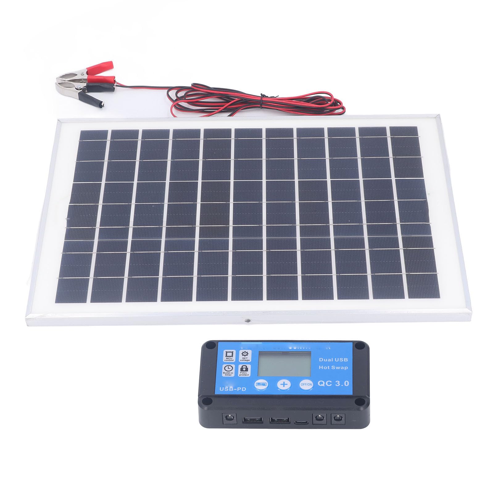 Solarpanel-Set, 50 W, 18 V, mit Wasserdichtem MPPT-Laderegler, 3-Meter-Batterieklemme für Outdoor-Wohnmobil-Bootsanhänger, Wohnmobil – Komplettsystem für Effizientes Camping und