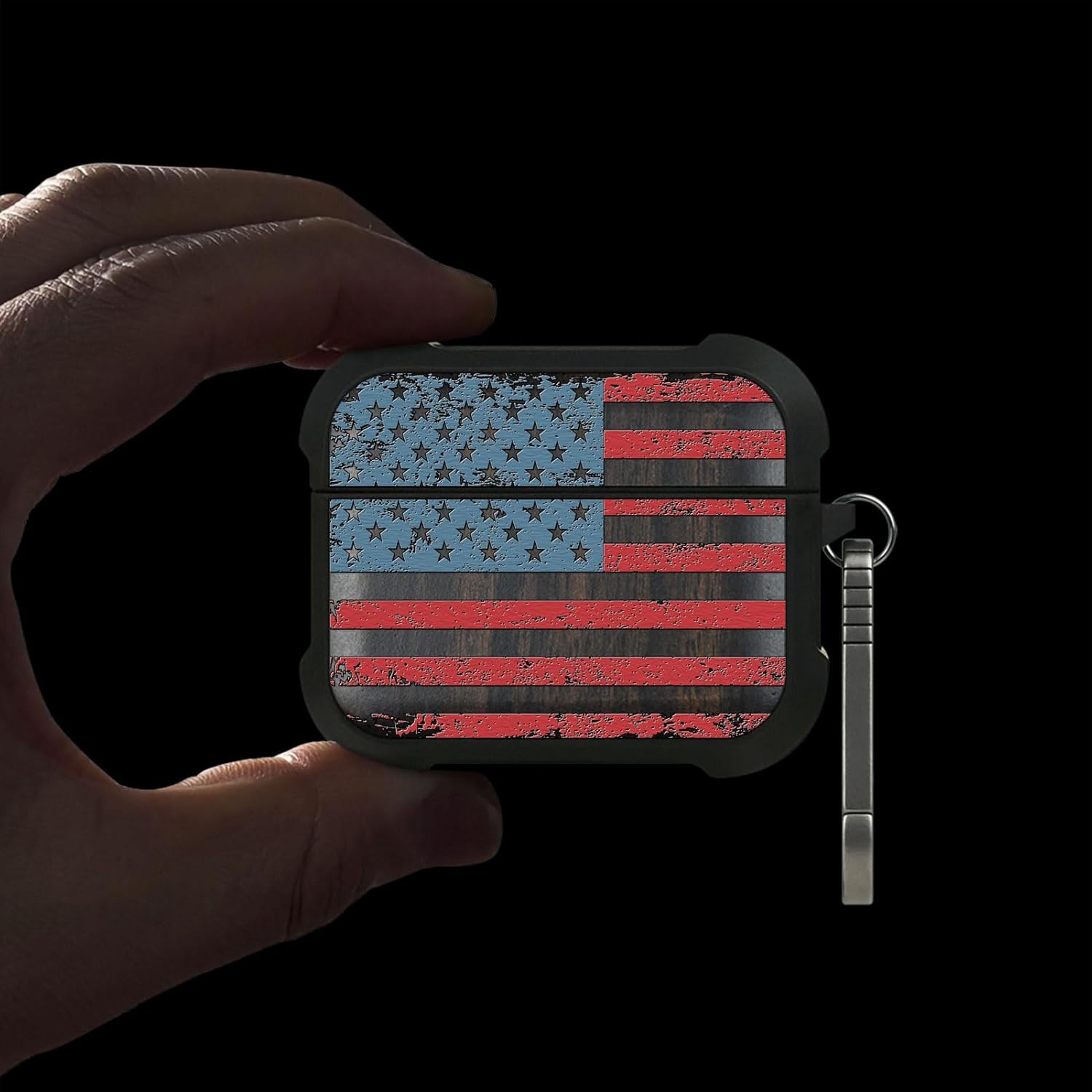 for AirPods Pro 3 Case, Shockproof Wooden Cover with Quick Released Keychain for AirPods Pro Case 3rd Generation (2025) Compatible with Wireless Charging, (American Spirit) Dark Wood