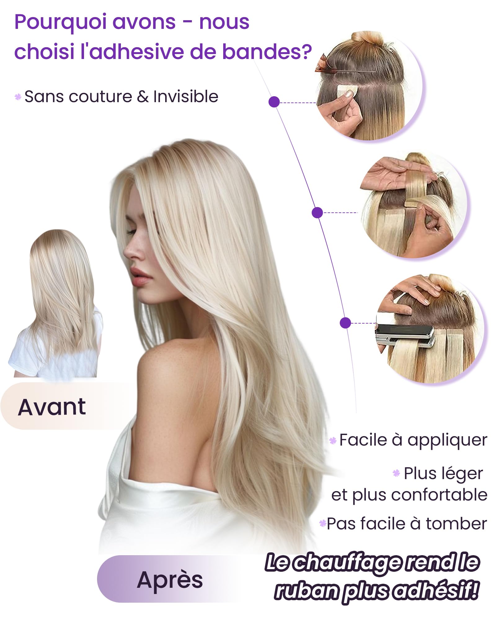 LaaVoo Extension Cheveux Naturel Adhesive Noir Profond 20pcs 55cm Humain Cheveux Extension Adhesif 50g Lisse #1