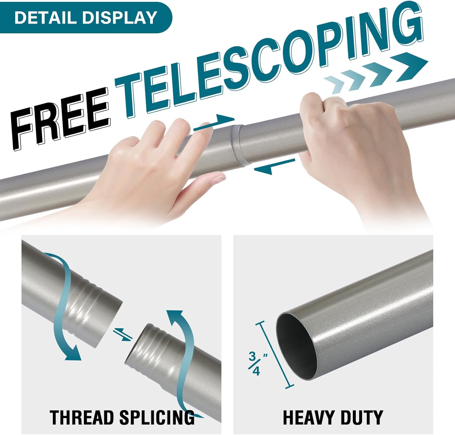 Turquoize 2 Pack Adjustable Window Curtain Rods, 16.2 to 59.4 Inch, Nickel Finish with Classic Finials