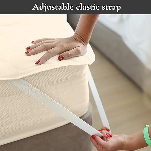 Miniatura 4 de Sleep & Beyond My Topper - Cubrecolchón de lana, funda de percal de algodón cómodo para todo el año, respetuoso con la naturaleza, lavable,