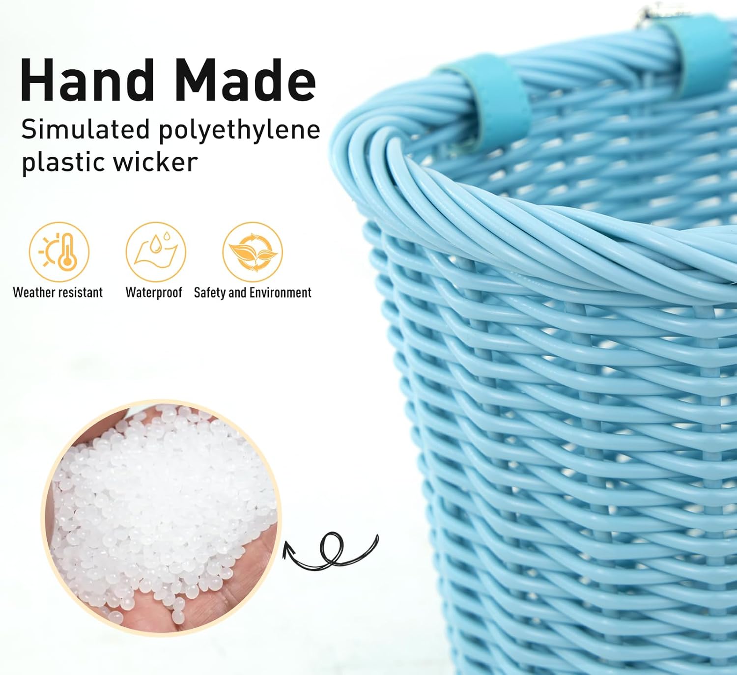 ZUKKA Bike Basket Woven Bike Basket for Adult Bikes Front/Kids Bike Handlebar with Adjustable Leather Straps Waterproof Storage Bicycle Basket, Multi-Colors