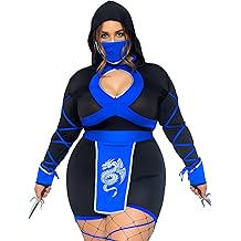Women's 3 Pc Dragon Ninja Costume with Hooded Romper, Waist Sash, Face Mask