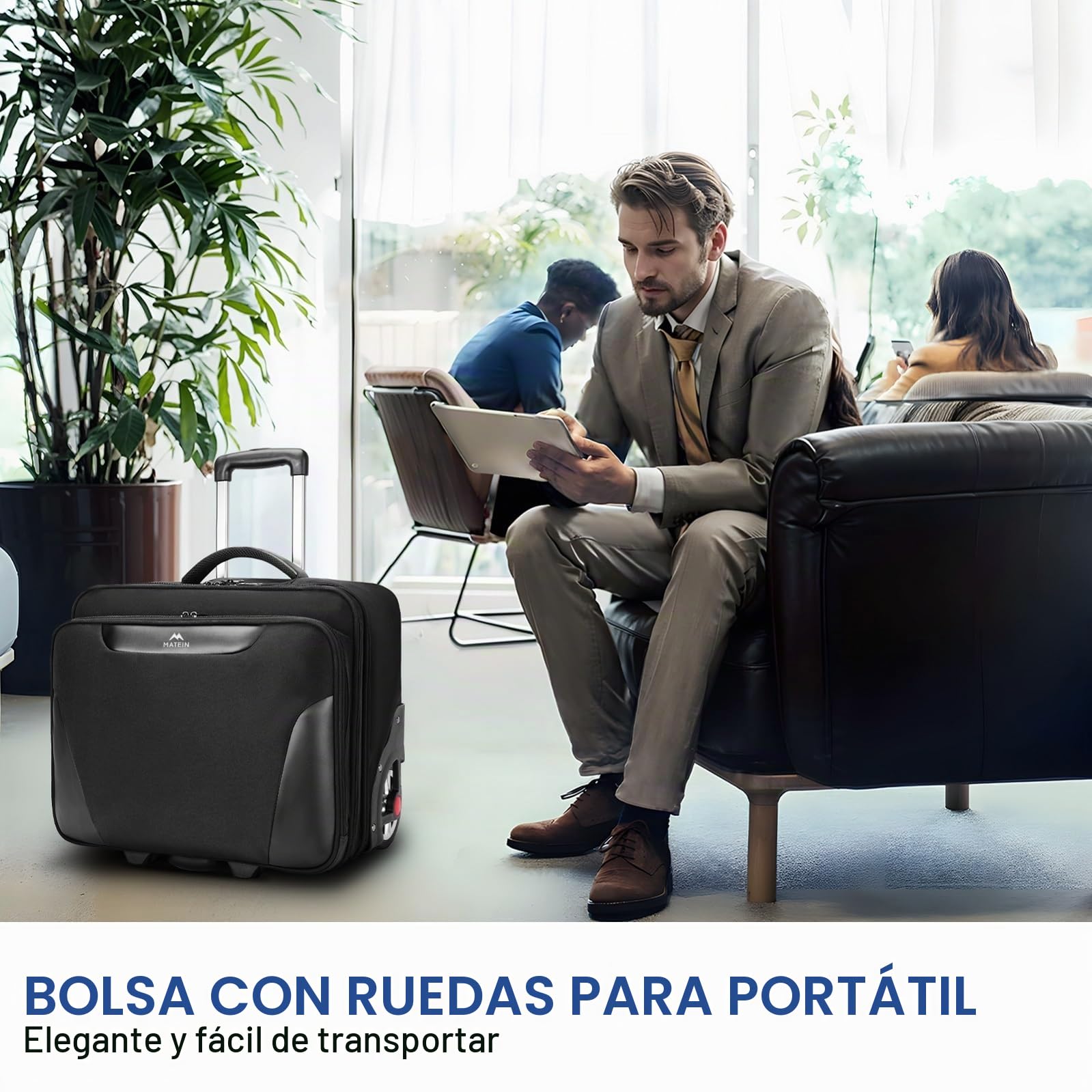 MATEIN Maletin con Ruedas Portatil 17 Pulgadas, Trolley con Ruedas Viaje Grande Silenciosas Resistentes al Desgaste Almacenamiento con Múltiples Compartimentos para Viajes de Negocios, Trabajo, Negro