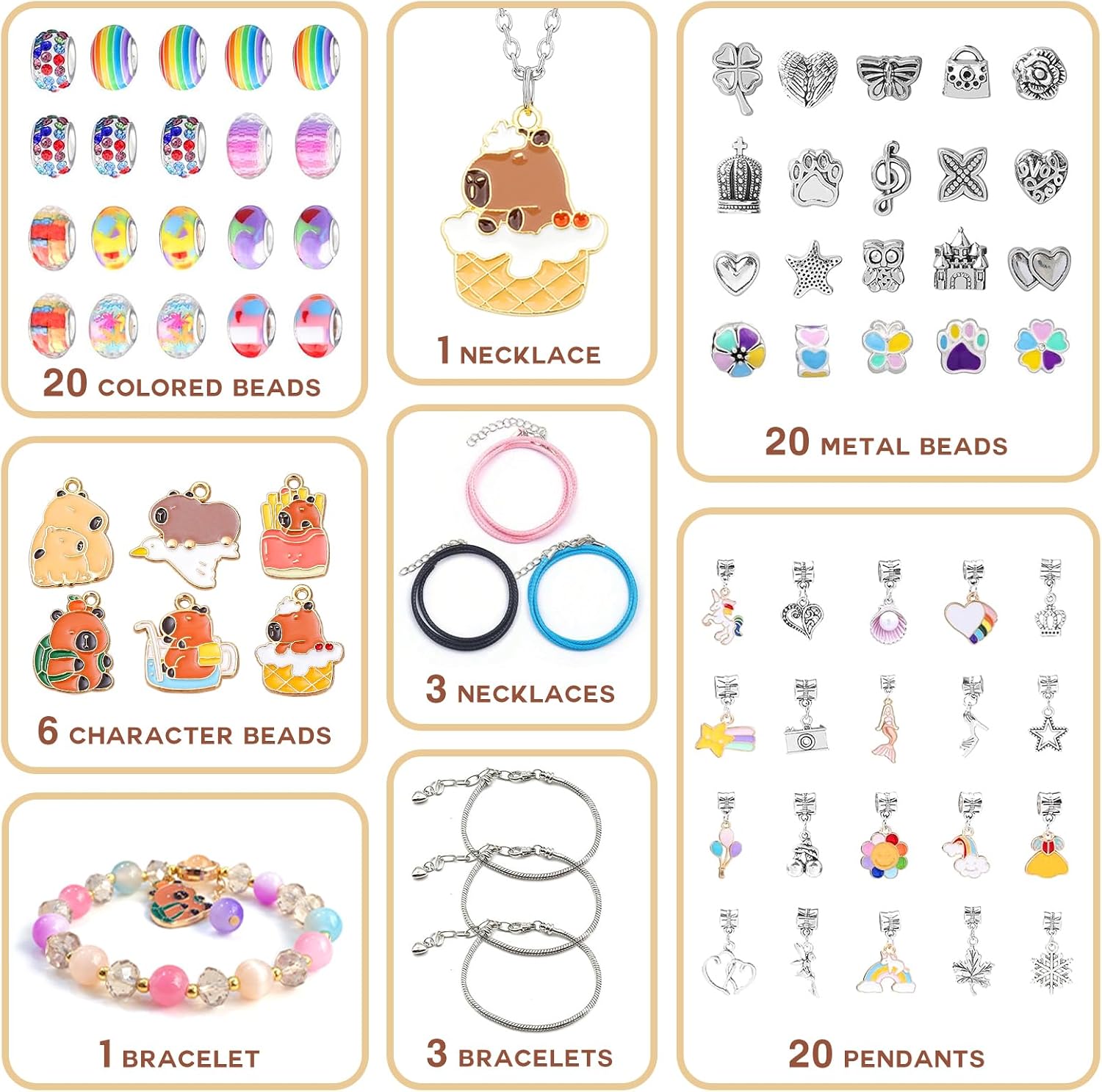 Rinziigo Capybara Kawaii Charm Bracelet Making Kit, Animal Jewelry Making Supplies Beads, Cute Crafts Gifts Set for Woman