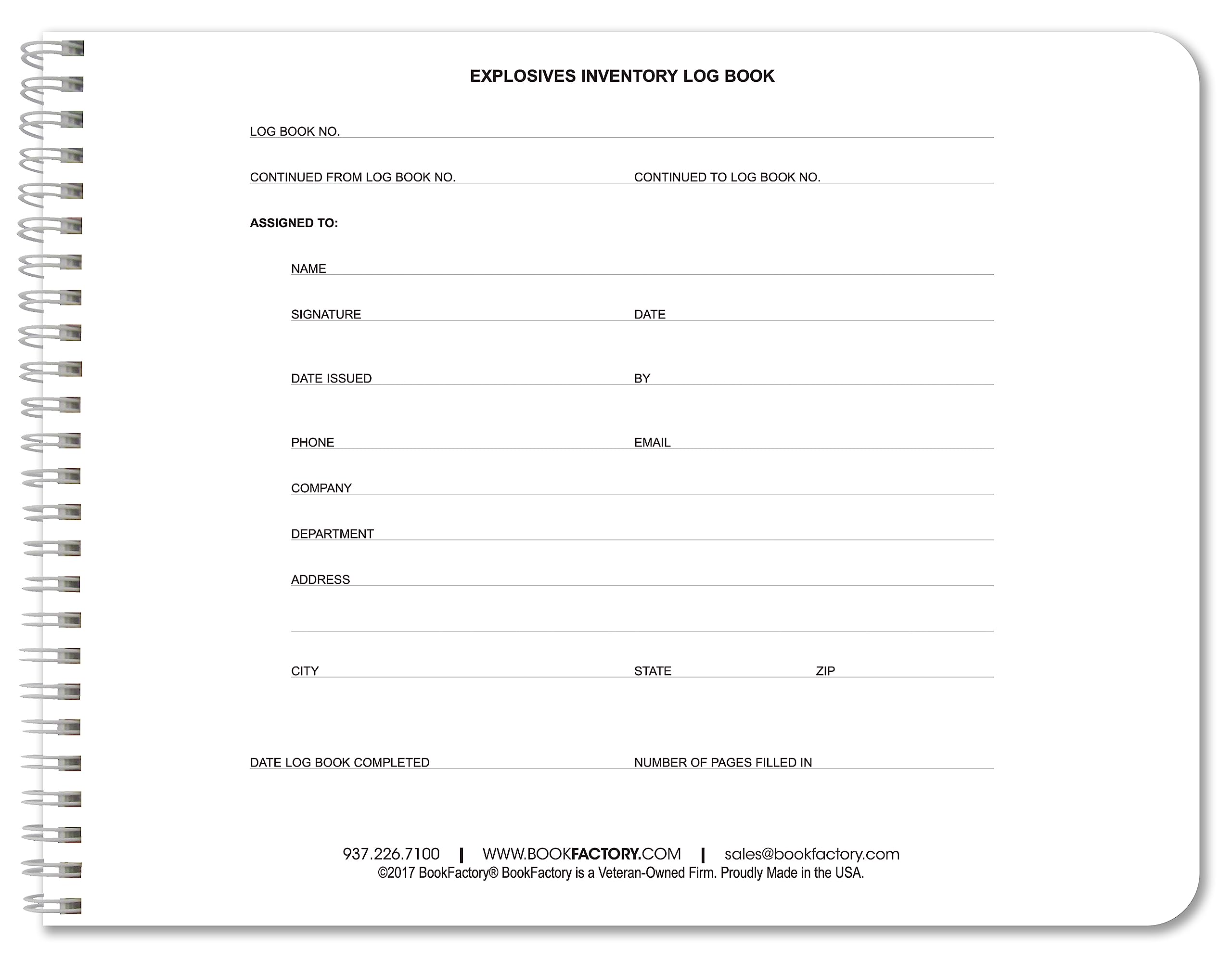 BookFactory® Explosives Inventory Log Book/Daily Summary of Magazine Transactions - 100 Pages - 11" x 8 1/2", Red-TransLux Cover - Wire-O (LOG-120-7CW-A-(EXPLOSIVES))