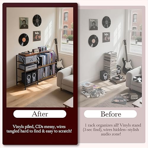 Miniatura 9 de Soporte grande para tocadiscos con estación de carga, soporte giratorio y gabinete de discos con almacenamiento de vinilo con capacidad para más de