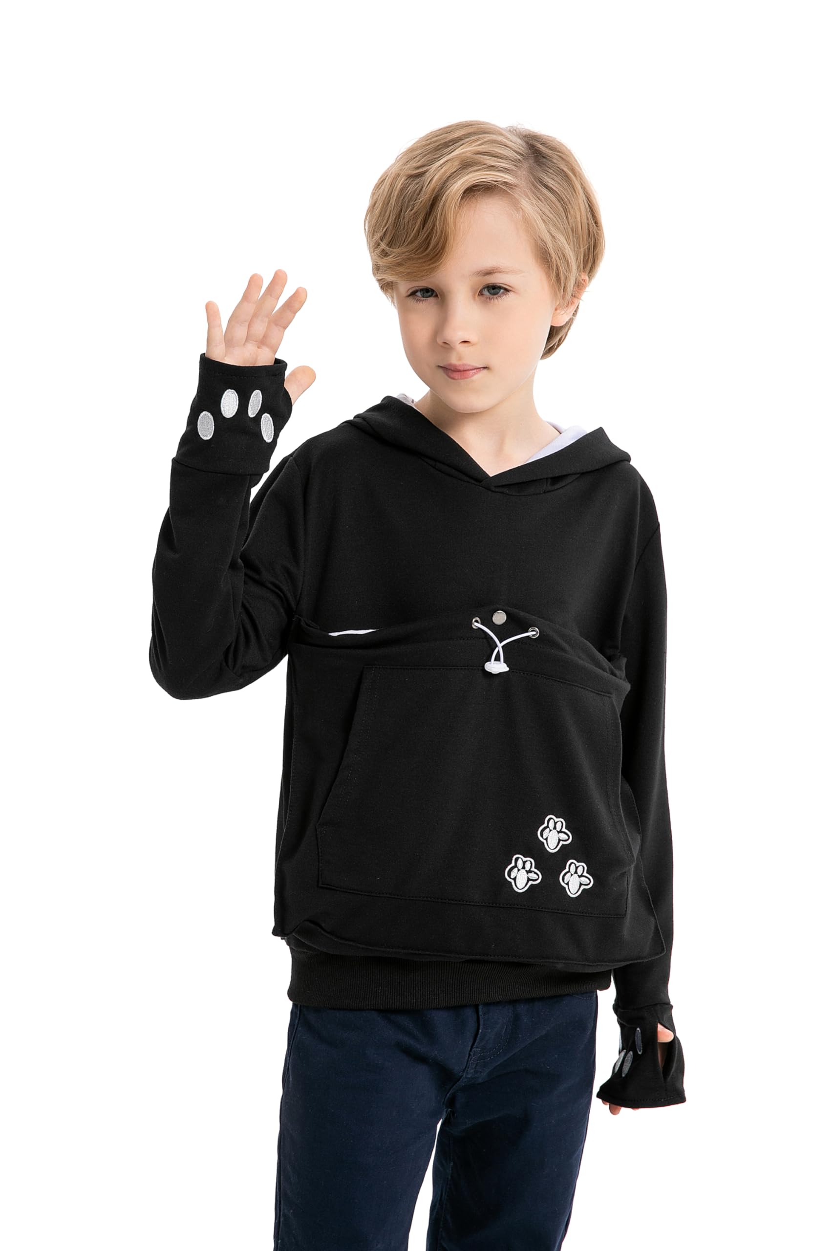 ALYCBoys Girls Hoodies - Pet Holder Kitten Puppy Carriers Pullover Long Sleeve Cat Ear Sweatshirt with Removable Inner Pouch Black