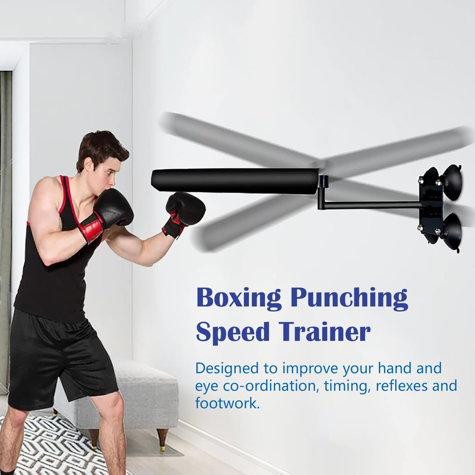 Wing Chun Dummy Boxing Punching Dummy for Wall, 360 Degree Spinning Bar, Portable Wing Chun Training Equipment, Leather Boxing Speed Trainer Easy to Setup