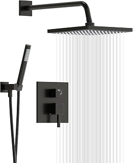 Esnbia Shower Faucet Set, Black Shower System with 10 Inches Rain Head and Handheld Spray, 2 Way Valve Kit, Matte Black