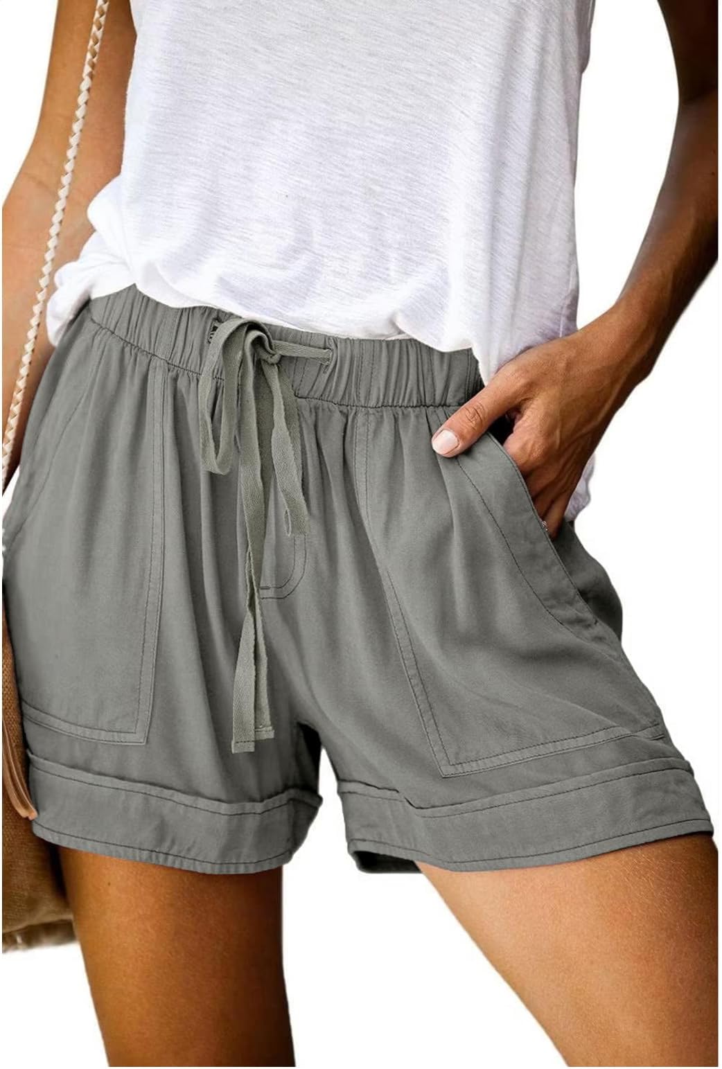 Wielsscca Womens Drawstring Shorts Summer Elastic Waist Casual Lightweight with Pockets