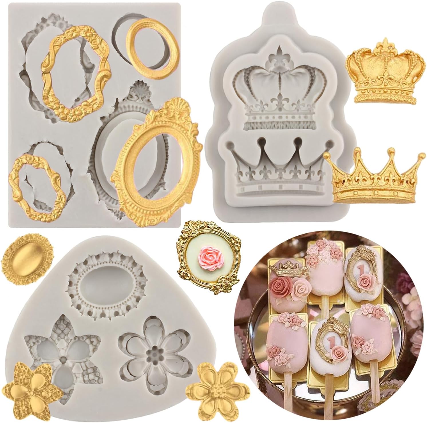 MYPRACS Frame Silicone Mould Picture Frames Fondant Moulds Crown Gem