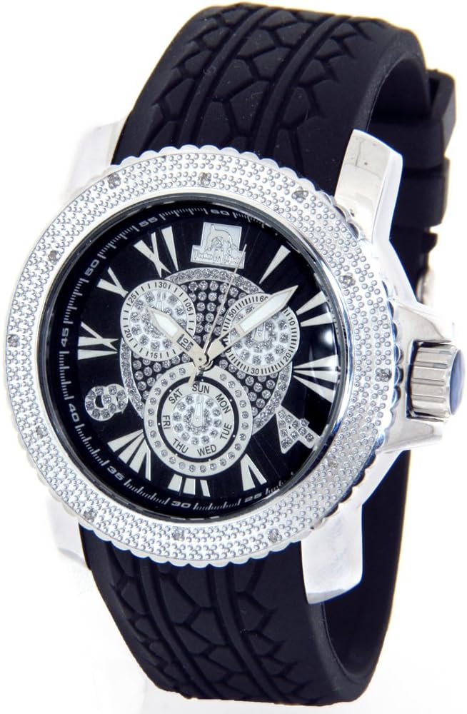 Mens Techno Master Real Diamond Watch Silver Case Rubber Band w/ 2 Interchangeable Watch Bands #TMX-2128B