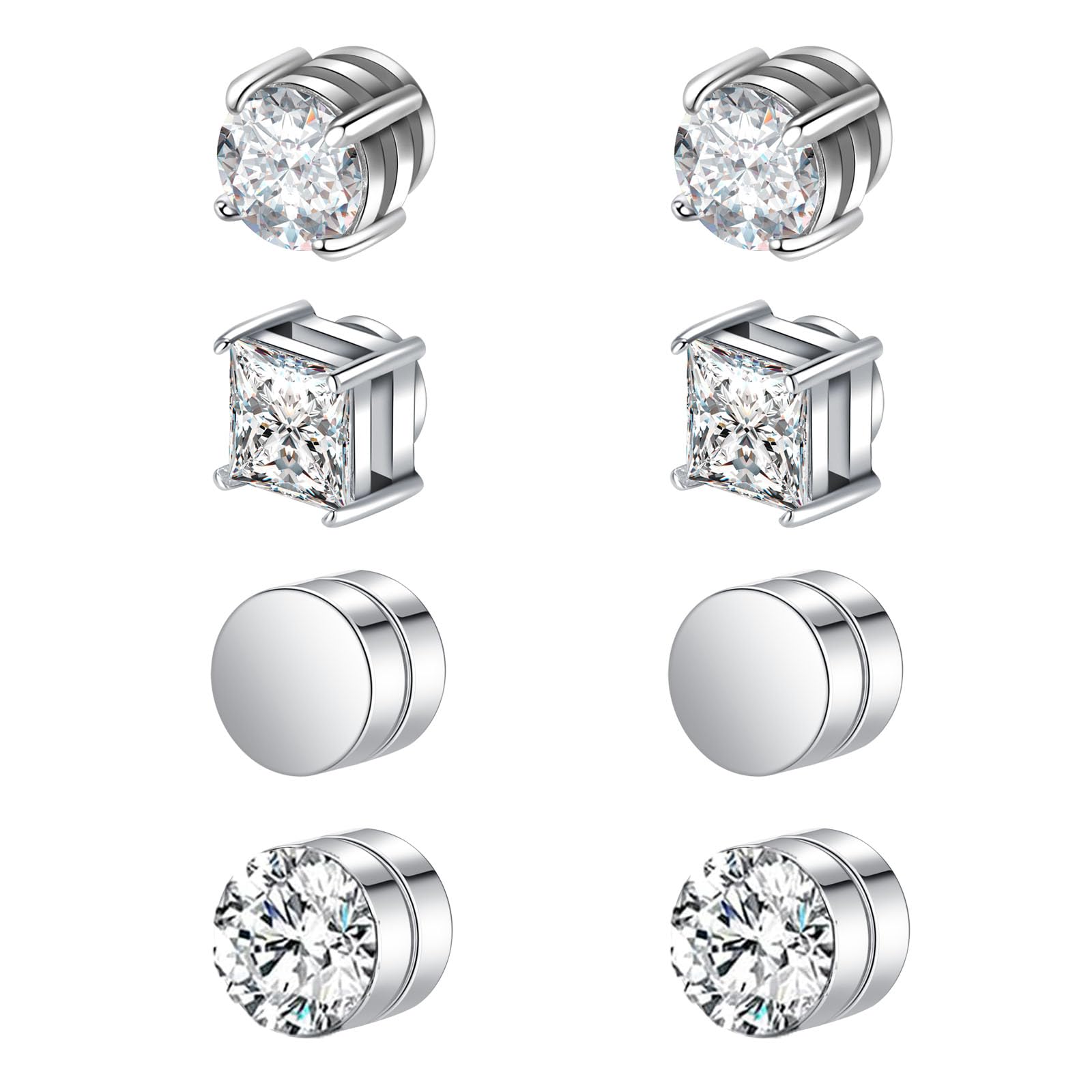 Besyvvin Magnet Ohrstecker Fake Ohrrings Magnetischer Ohrstecker Silber Schwarz für Herren Mann Damen Chirurgenstahl