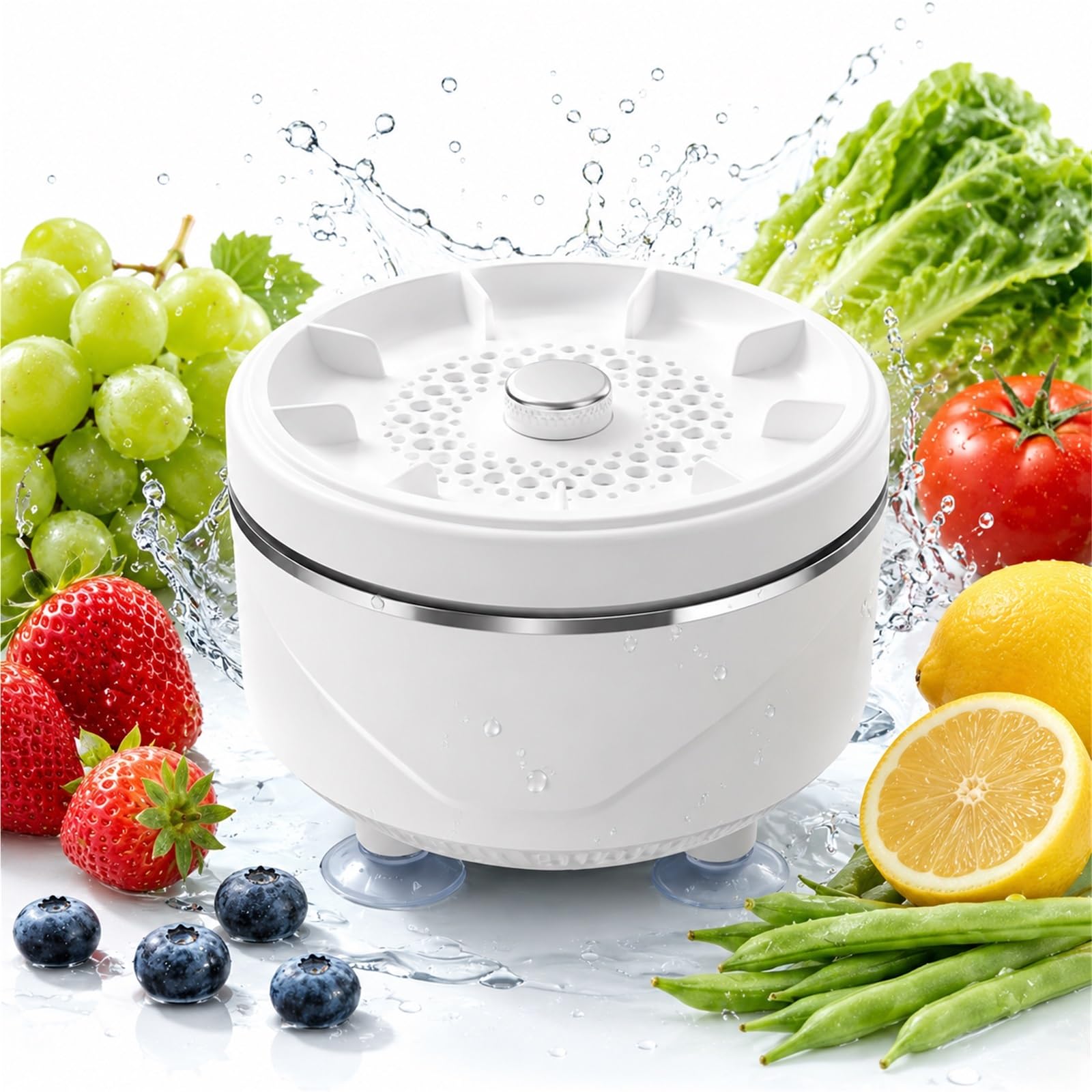2026 Upgraded Fruit and Vegetable Washing Machine, Portable Wireless Fruit Cleaner Device with Titanium Electrolysis, Waterproof Veggie Wash Purifier for Kitchen