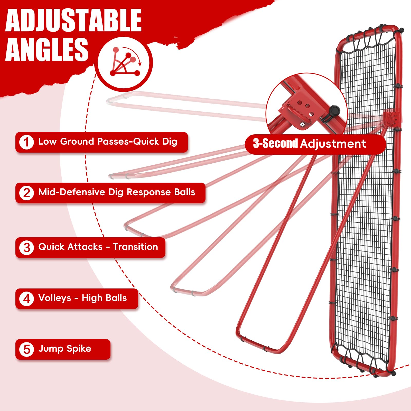 Volleyball Rebounder Net 7x4 Ft with Portable Travel Bag, 5-Angle Adjustable Rebounder Net for Practicing Digging, Setting, Spiking, Bounce Back Training Equipment with 2 Target Stripes & 4 Sand Bags