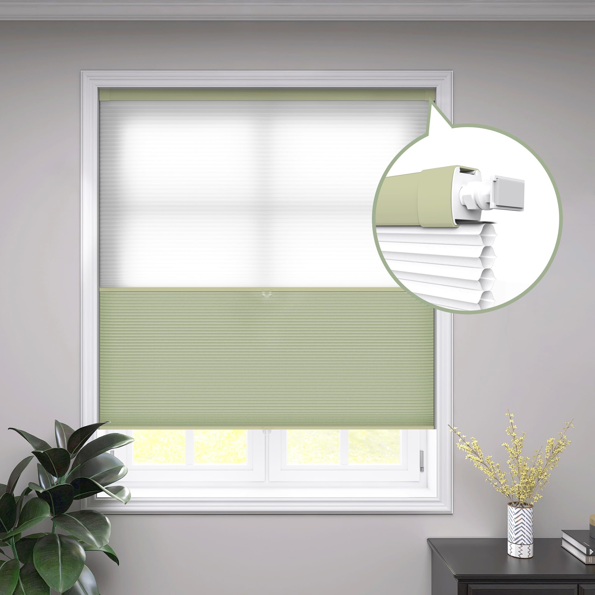 SLKWDOBD No Drill Day Night Cellular Shades Cordless, 2 in 1 Double Honeycomb Blinds, Blackout and Light Filtering Top Down Bottom Up Cellular Shades,