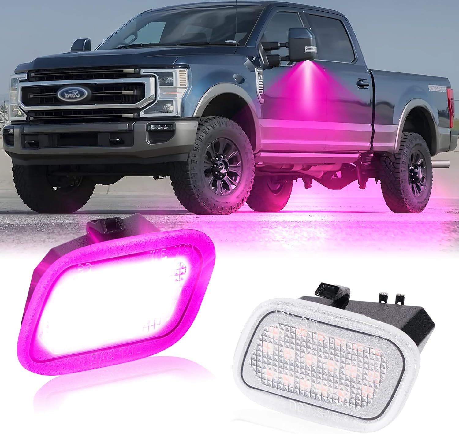 POPMOTORZ LED Side Mirror Puddle Lights Lamps Assembly Compatible with 2015-2021 Ford F150 / Ford F-250 F-350 F-450 F-550 Super Duty LED Under Mirror Puddle Lamp Front Side Puddle Lights Pack of 2