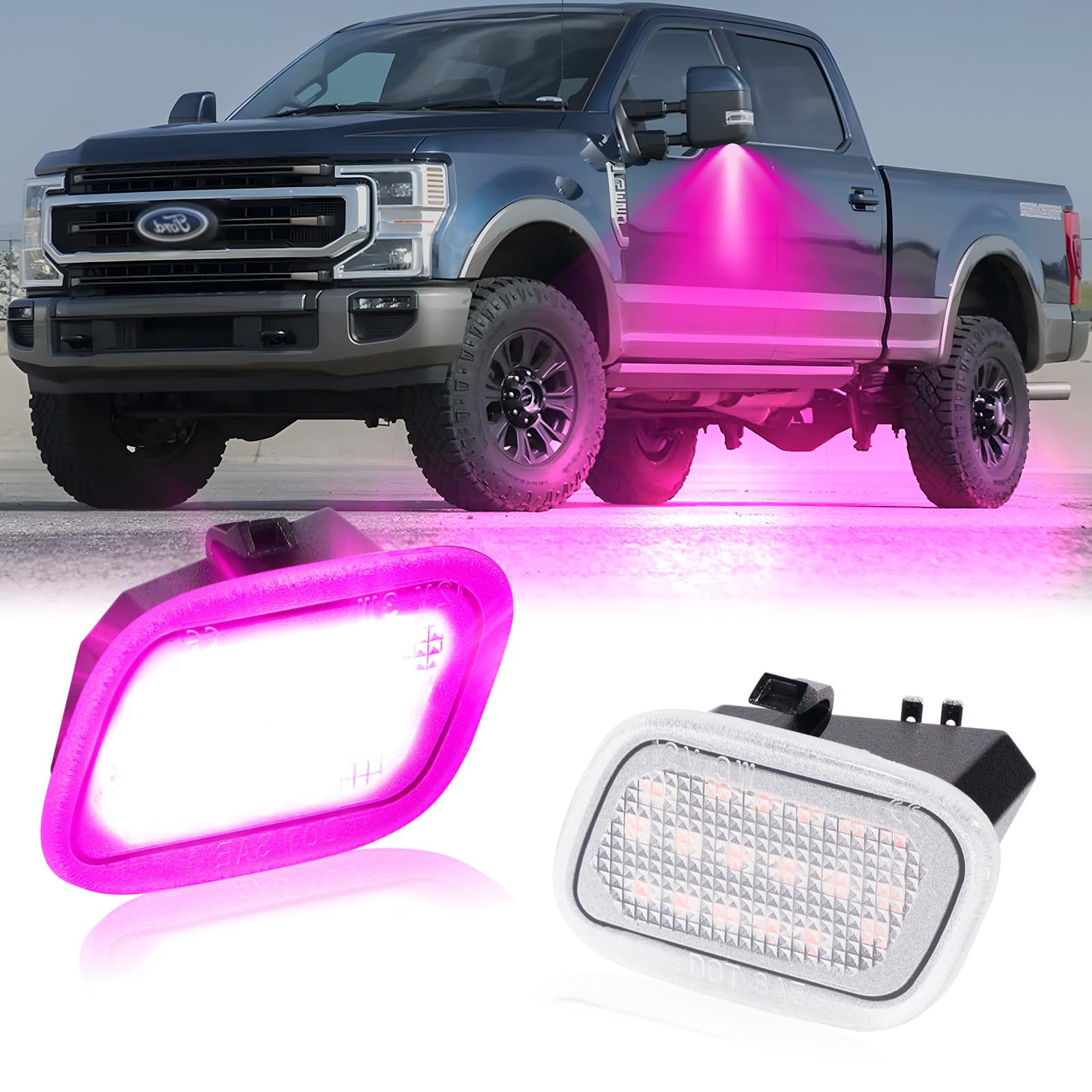 POPMOTORZ Pink Purple LED Side Mirror Puddle Lights Under Mirror Puddle Lamps Assembly Compatible with 2015-2021 Ford F150 / Ford F-250 F-350 F-450 F-