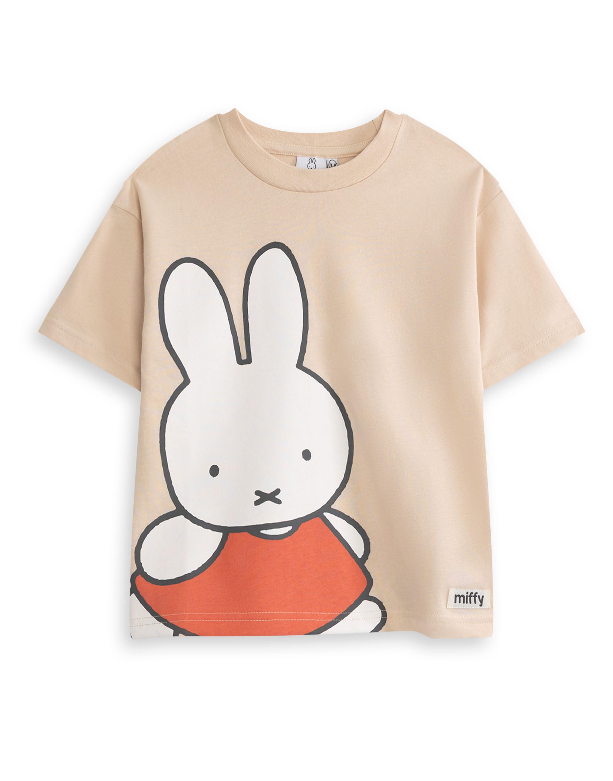 Vanilla Underground Miffy Girls Beige Graphic Tee | Short Sleeve Crew Neck Cartoon Character Top | Kids Streetwear T-Shirt with Face Print | Unisex Children's Casual Tee | Miffy Merch