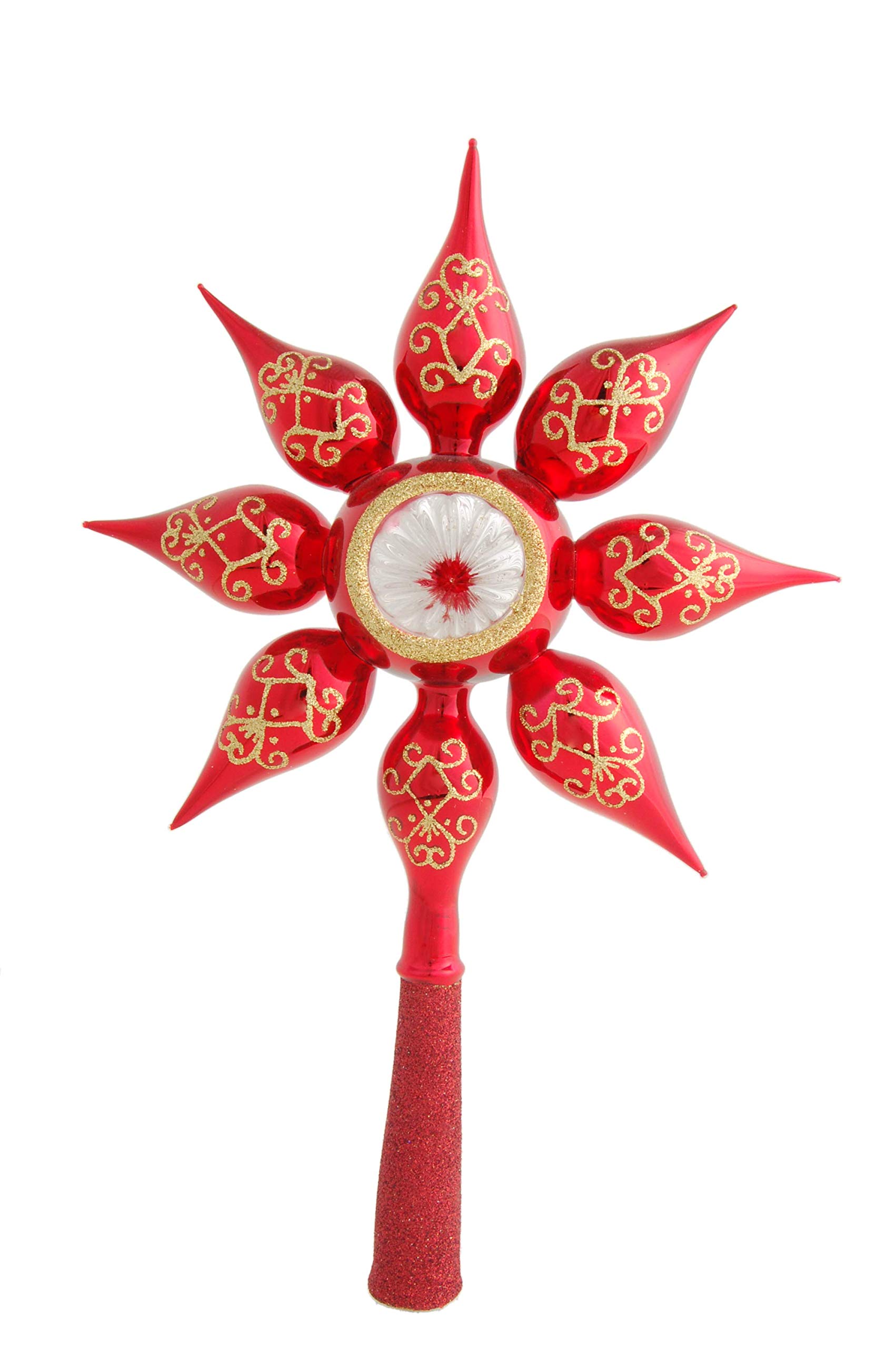 Christbaumspitze glänzend rot mit Dekor, 30 cm in hochwertiger Geschenkbox