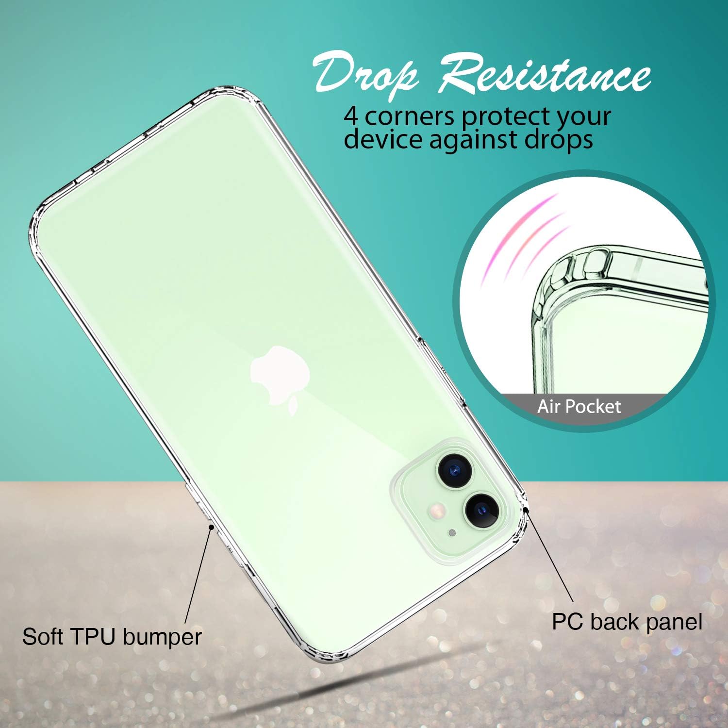 Coolwee for iPhone 12 Case Transparent Anti Yellow Clear Design Women Girls Men Hard Back Case with Soft TPU Bumper Cover for Apple iPhone 12 Pro 6.1 inch Shockproof