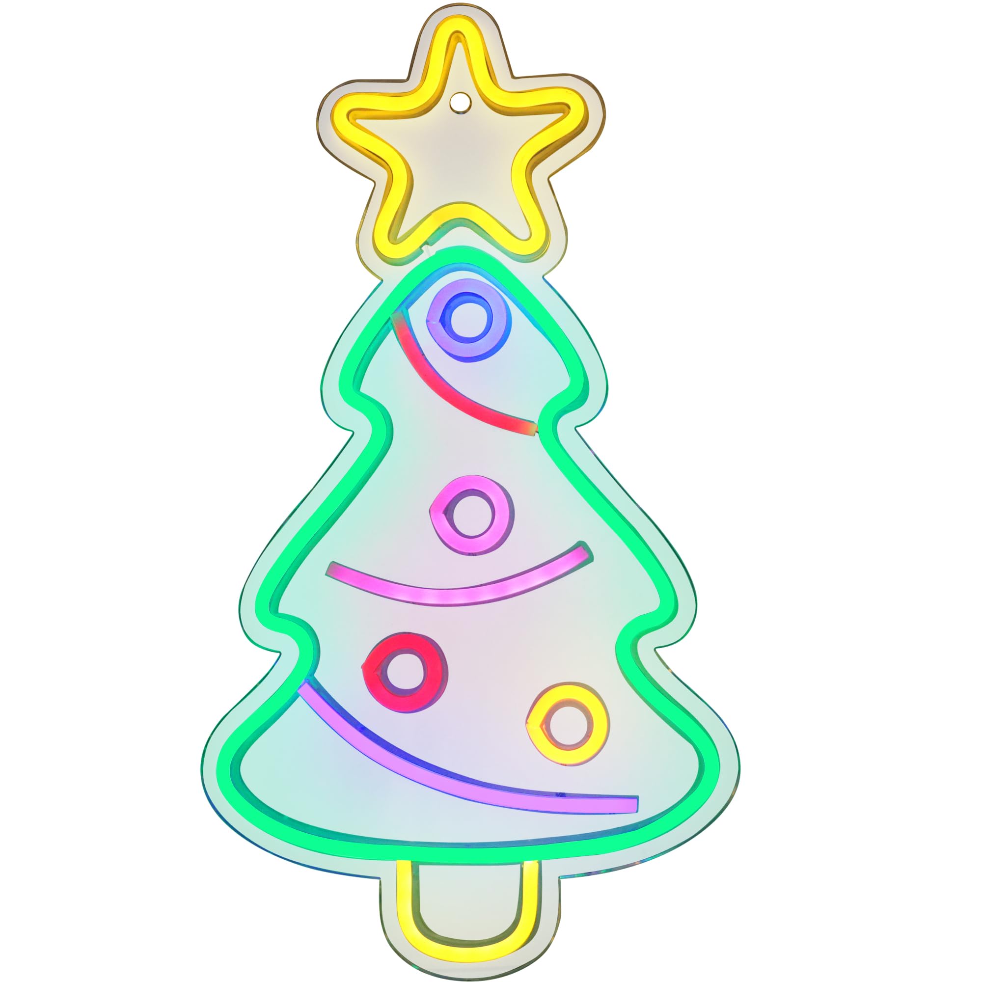TRIXES Neon Christmas Tree LED Light-Up Sign - Large 40cm Retro Wall Decoration - Festive Hanging Décor USB Powered