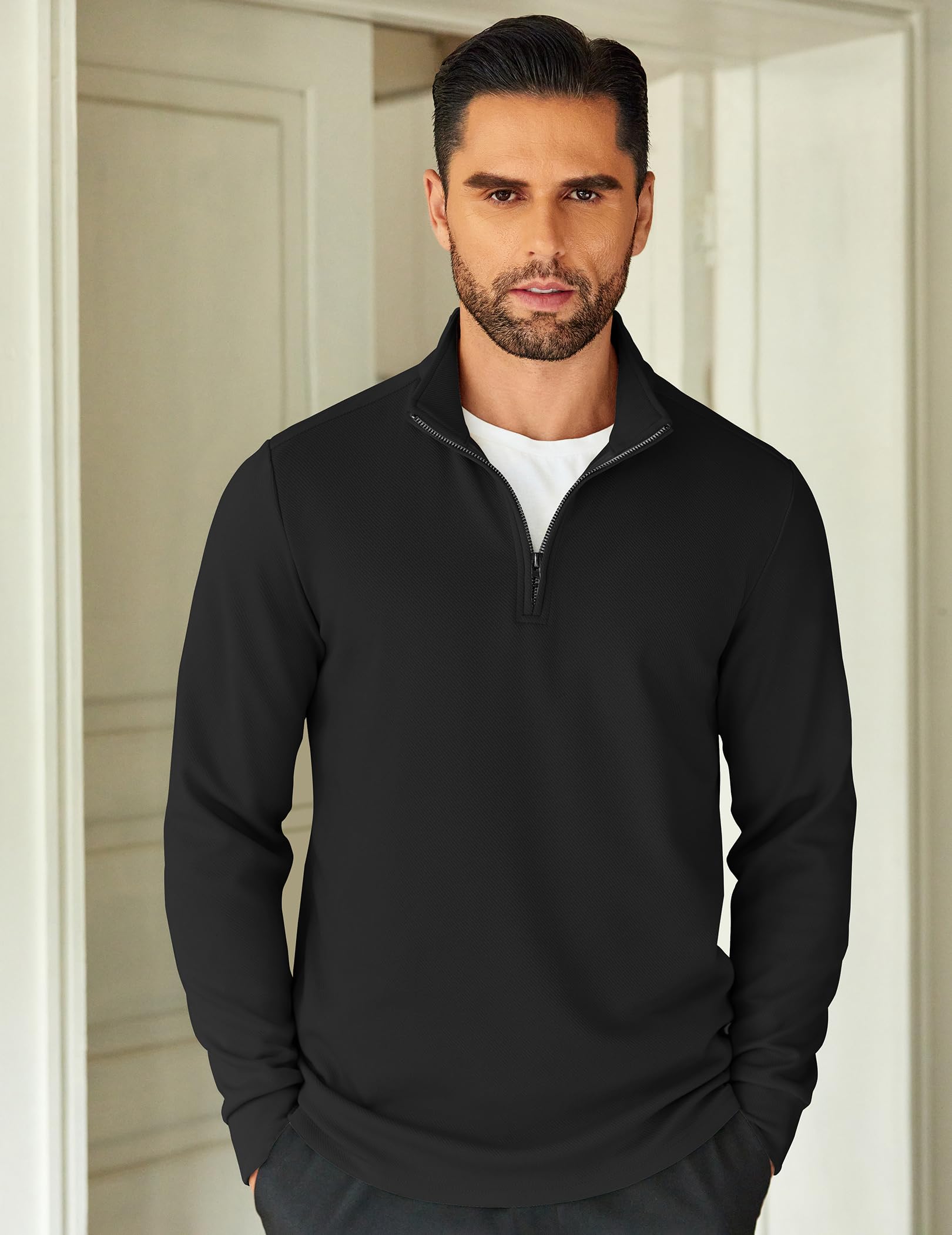 COOFANDY Men's Quarter Zip Up Pullover Lightweight Mock Neck Sweatshirt Casual Long Sleeve Polo Shirt
