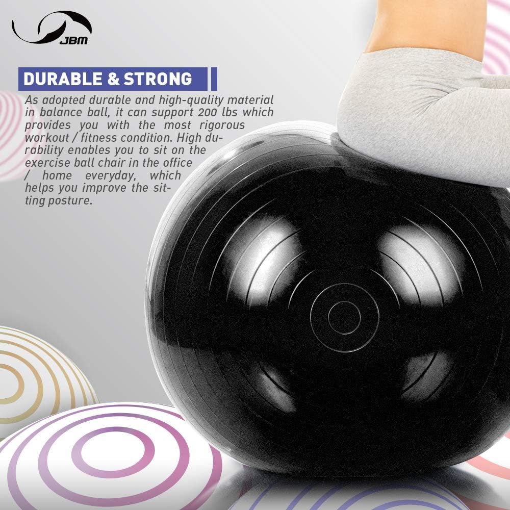 JBM Exercise Yoga Ball with Free Air Pump 200 lbs Slip-Resistant Yoga Balance Stability Swiss Ball