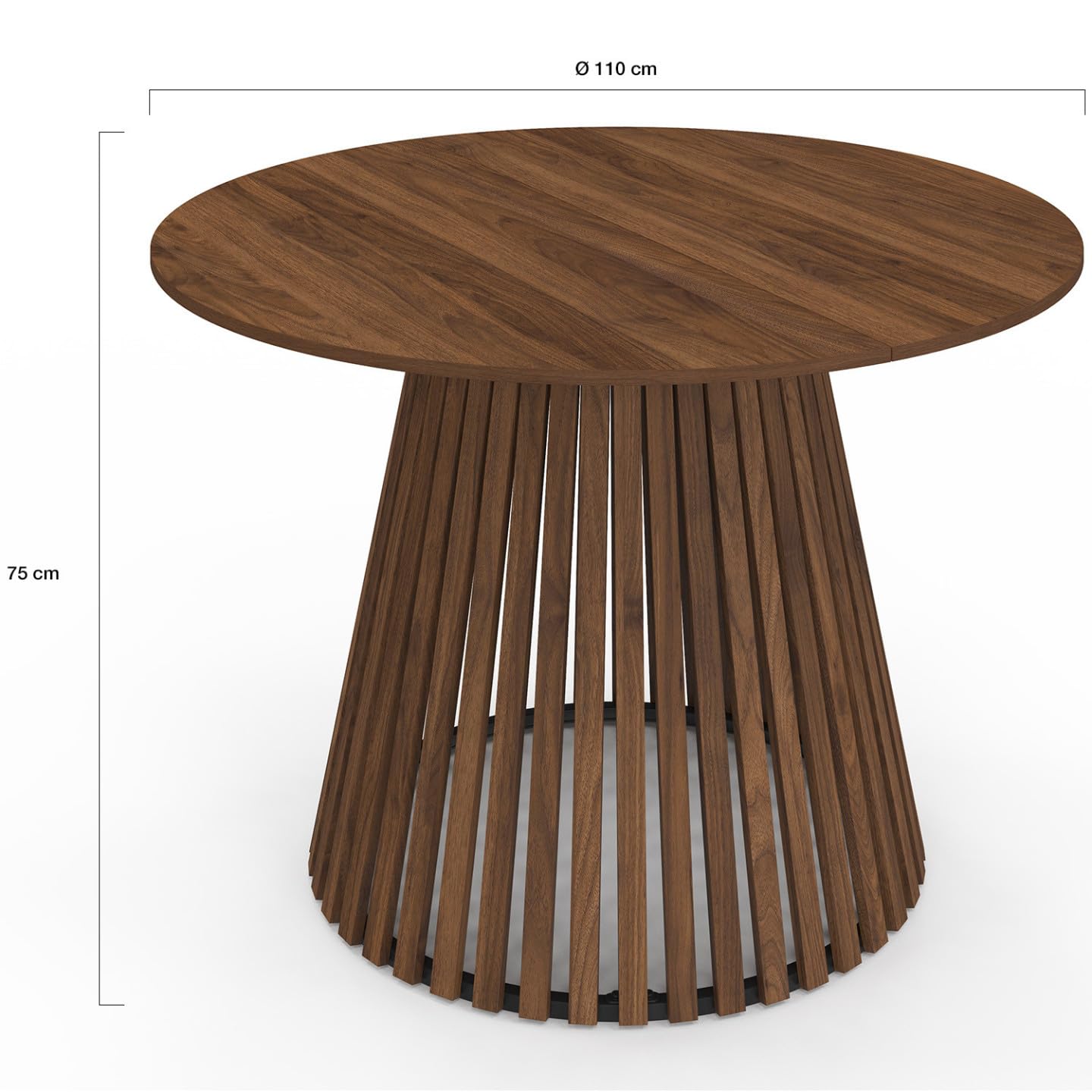 IDMarket - Runder Esstisch Carmen 6 Personen Fuß aus Nussbaumlatten und Tischplatte aus Nussbaum 110 cm