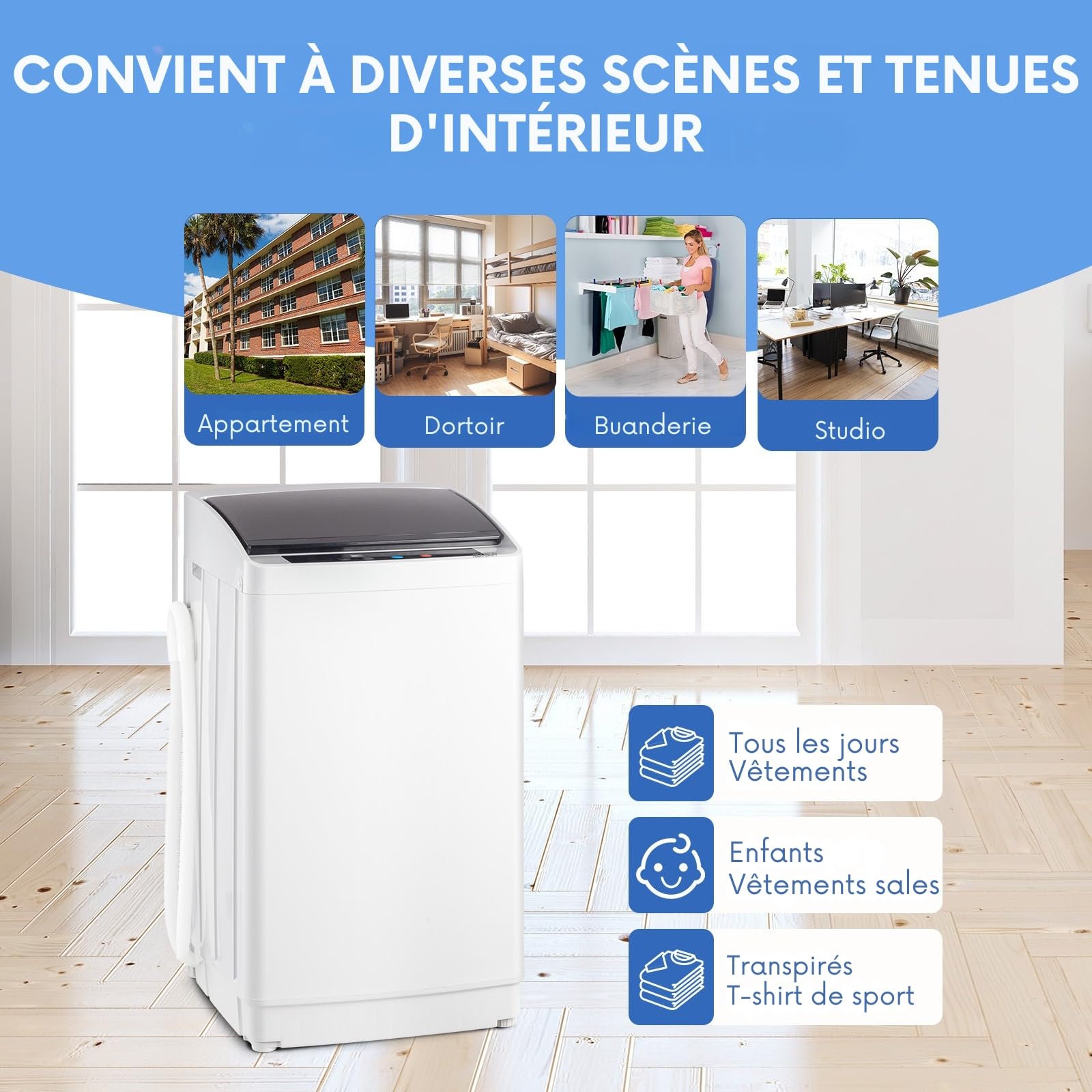 LEADZM Mini Machine à Laver lave linge (5KG) | Puissance de 400W, Lave-linge top avec Panneau de Commande Multifonction, avec Pompe de Drainage