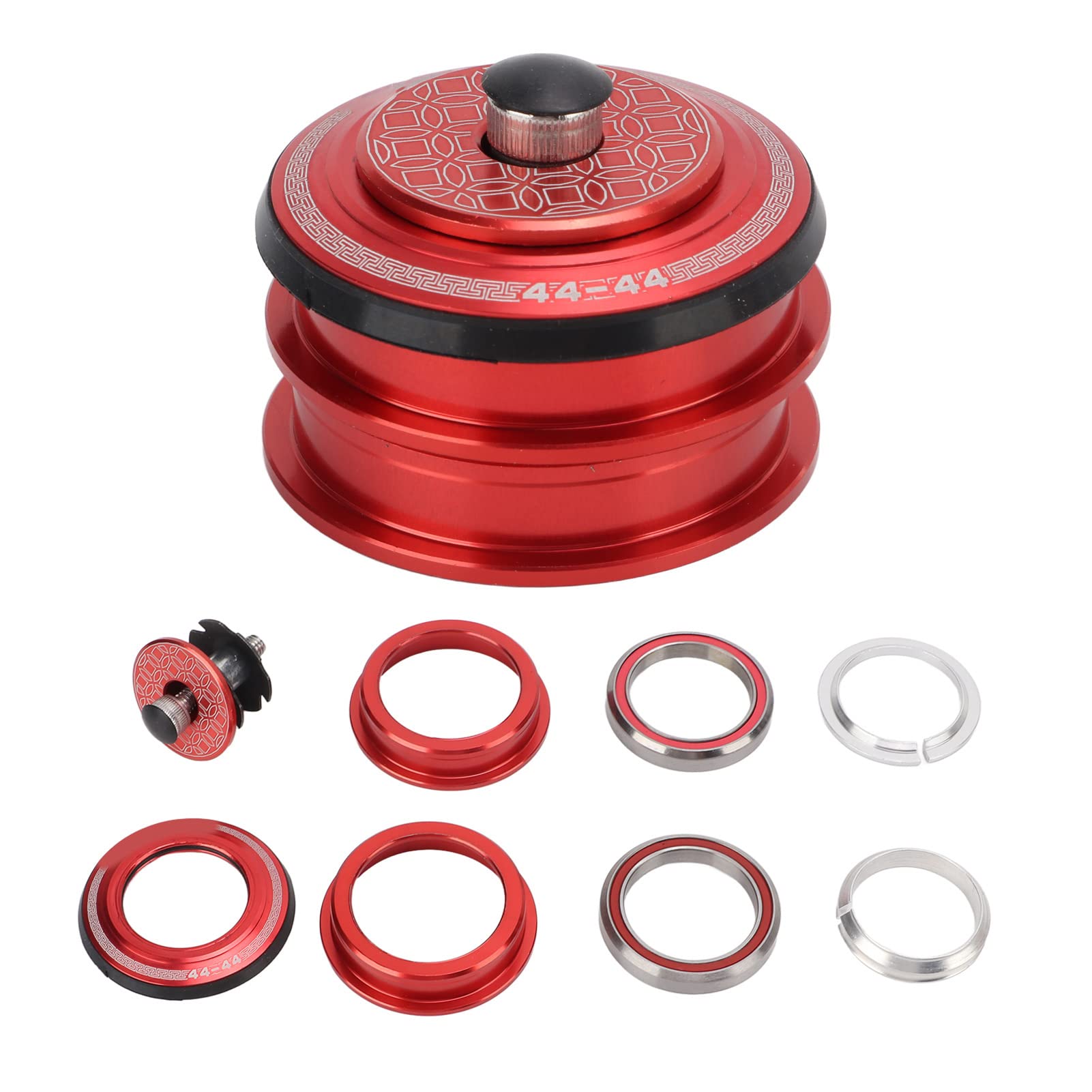 equlup Bike Headset, 44 * 44mm Double Bearings Steel Mountain Bicycle Headset Top Cap Bike Front Fork Stem BMX Bearing Nuts for Ordinary Straight Fork Tube (Red)