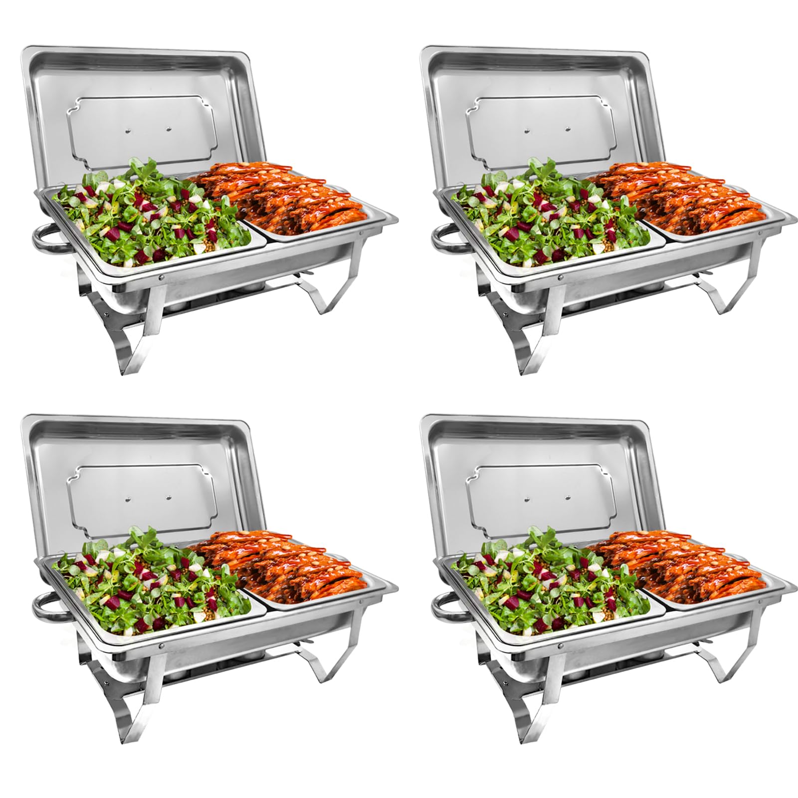 Jacgood Chafing Dish Buffet Set, 4 Pack 8QT Buffet Servers And Warmers, Chafing Servers With Covers, Half Size Food Pan, Chafer, Folding Stand, Food Warmer For Parties