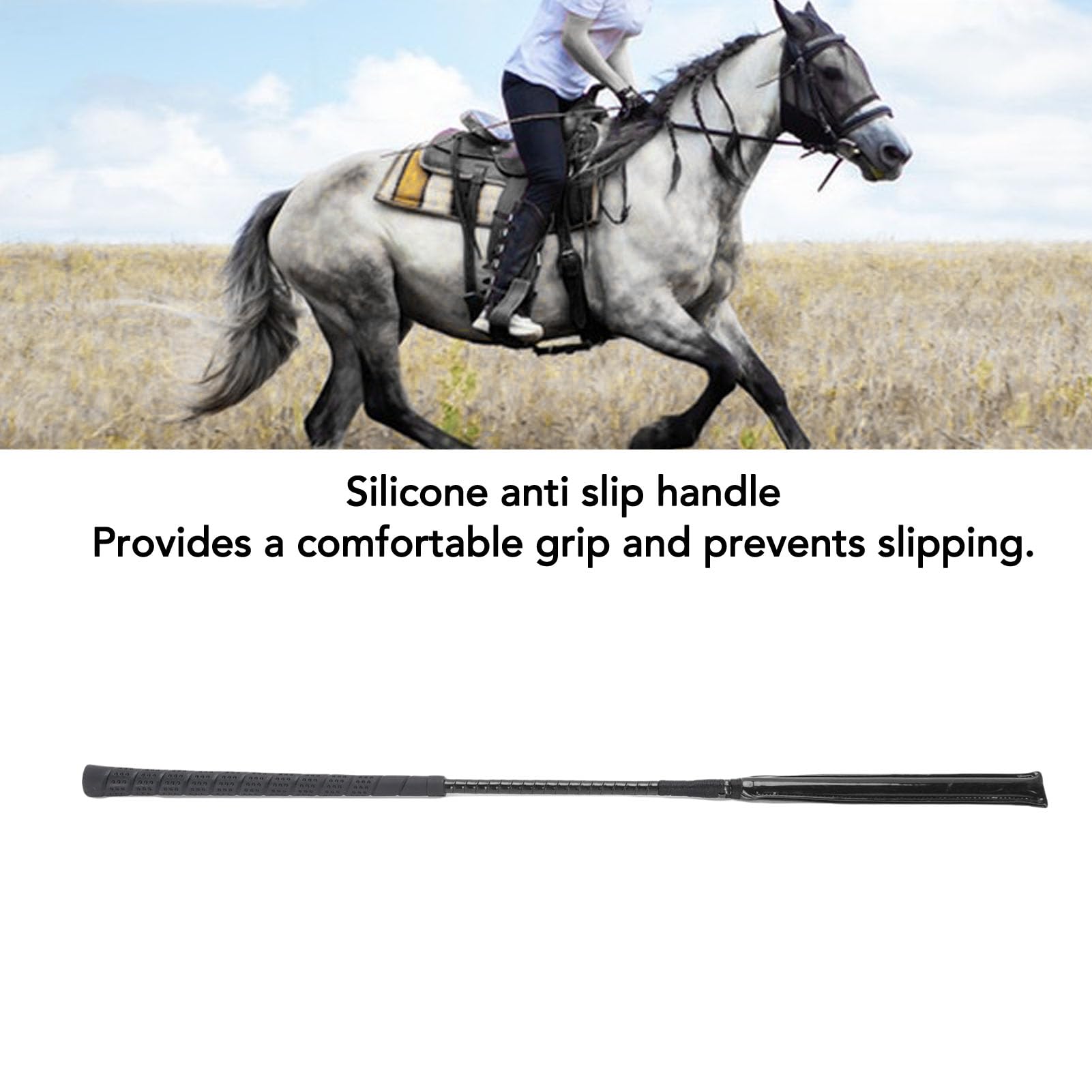 Frustino per cavallo, in pelle verniciata di alta qualità, con manico in silicone antiscivolo, per sport equestri, corsa, allenamento e competizione, 65 cm