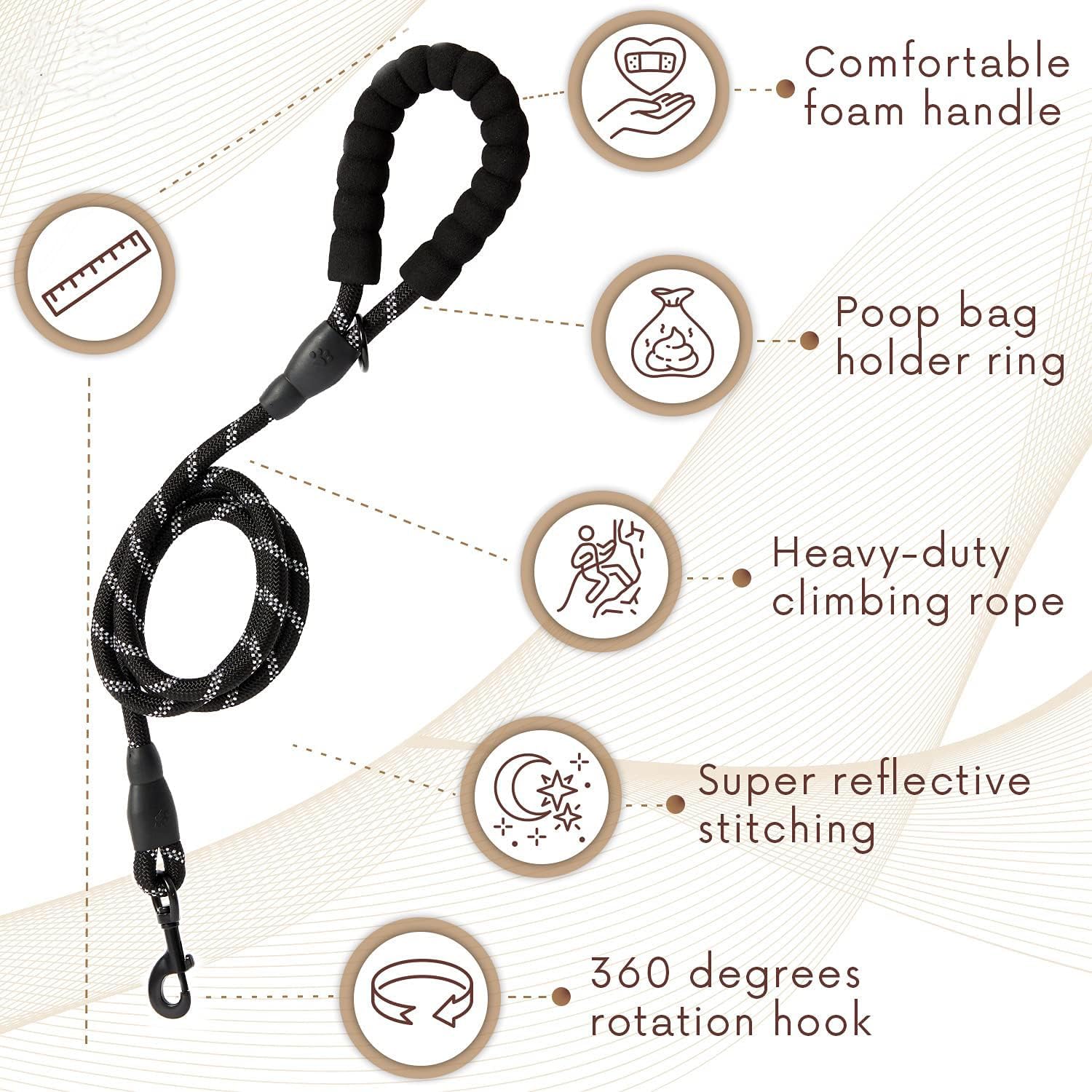 KANISYA Dog Training Leash Belt for 4FT Nylon Rope Cord Pet Walking Leashes for Small and Medium Sized Pet Thick Reflective Heavy Duty Rope with Anti Slip Padded Cord for Cats Pets with Strong Hook 3