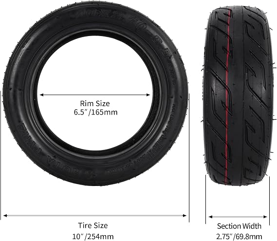 10x2.70-6.5 Tubeless Tire, 10 Inch Scooter Vacuum Tire for Speedway Dualtron Joyor Titan Segway Gotrax Mten3 Okai Beetle Hitway H5 Electric/Gas Scooter balance Scooter 10 OD Tyre