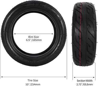 10x2.70-6.5 Tubeless Tire, 10 Inch Scooter Vacuum Tire for Speedway Dualtron Joyor Titan Segway Gotrax Mten3 Okai Beetle Hitway H5 Electric/Gas Scooter balance Scooter 10 OD Tyre