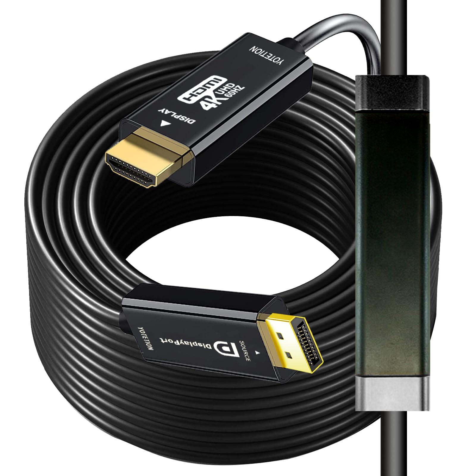 Câble vidéo DisplayPort vers HDMI de 24,2 m, 4K DP vers HDMI mâle vers mâle, unidirectionnel 4K @ 60 Hz, [nylon tressé, coque en aluminium], compatible avec HDTV, moniteur, AMD, NVIDIA