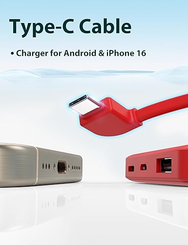 Miniatura 4 de Banco de energía ultra delgado de 6000 mAh, batería externa de 3 salidas compatible con iPhone, Samsung, Google, color rojo