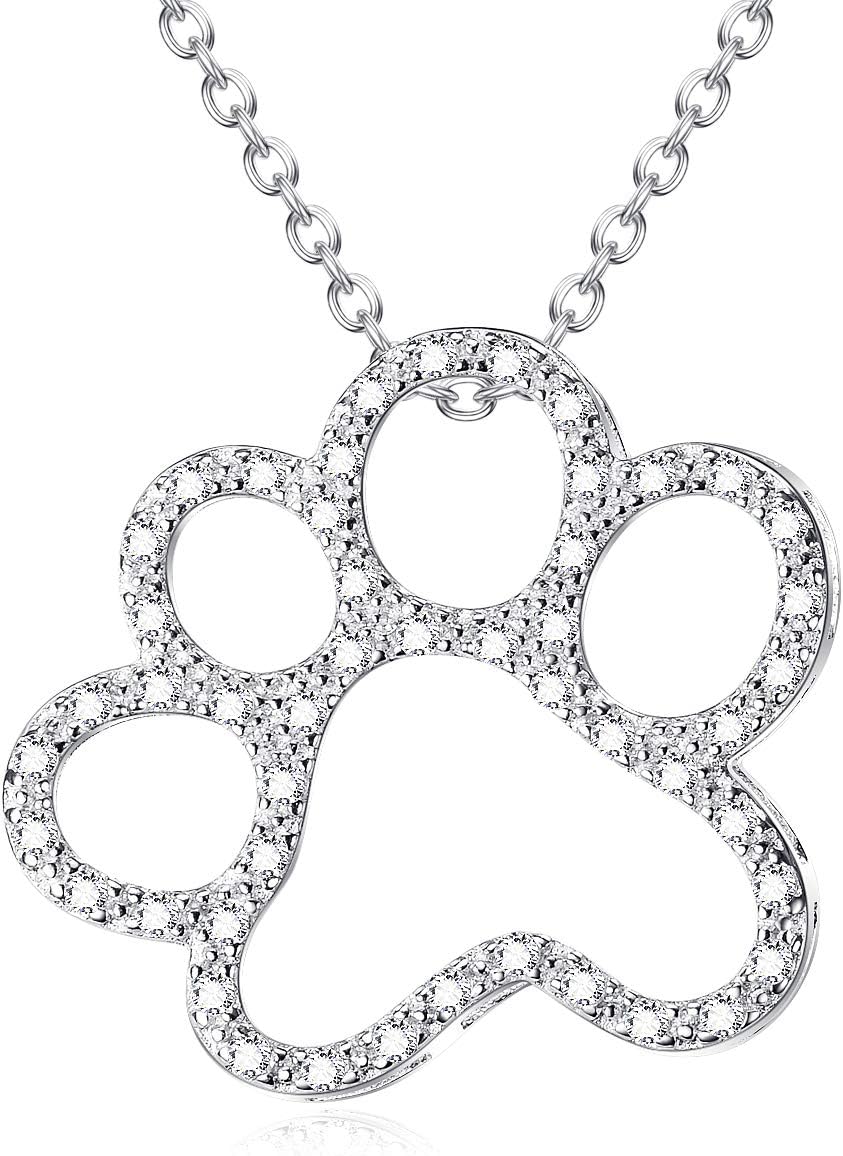 Paw Print Necklace 925 Sterling Silver Cat Dog Paw Pendant Jewelry for Women Pet Lover Gifts, 0.65*0.54 inches, Sterling Silver