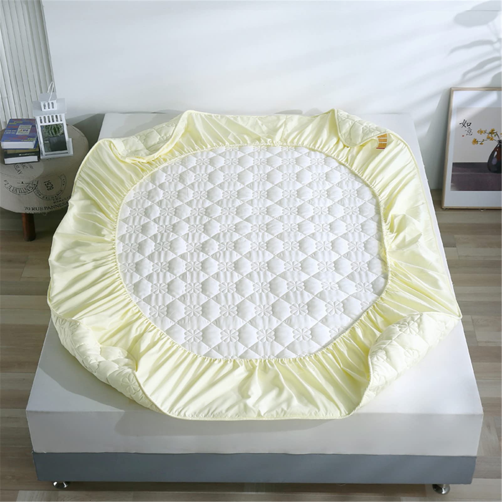 Protector Colchon, Home Protector de Colchón Acolchado, Cubrecolchón, De Fibra, Transpirable, Confortable, Cubre Colchón (Amarillo-1,Delgada 150x200cm)