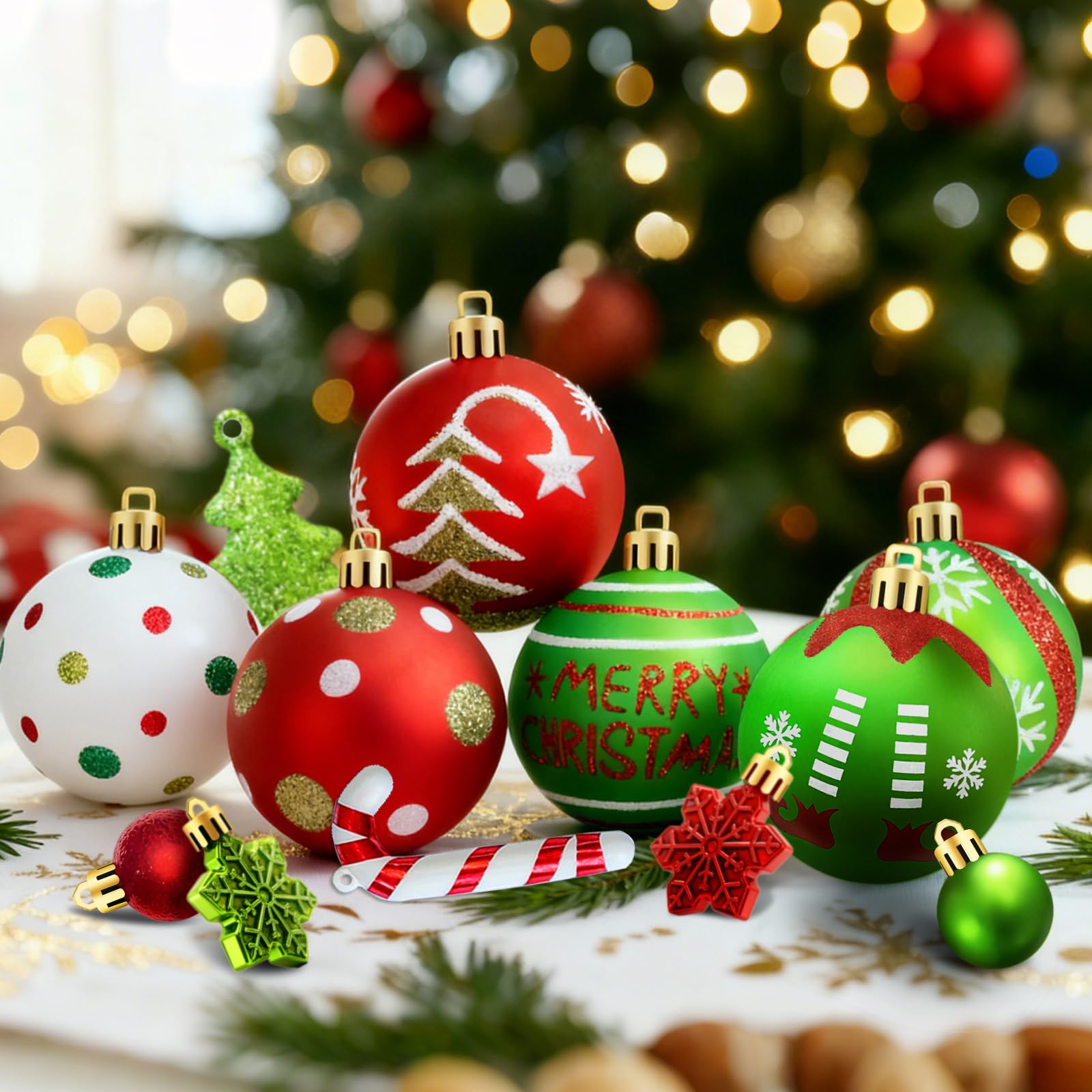 46 adornos de bolas de Navidad, rojo y verde