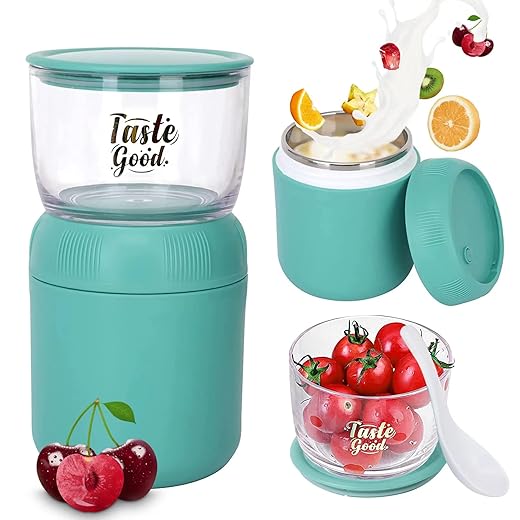 HiDiT Yv 11 oz+14.5 oz Vacuum Insulated Food Jar,Kids Thermos for Hot Food Leak Proof Wide Mouth Soup Lunch Containers for Hot & Cold Food with Spoon, Thermos Food Jar Cyan