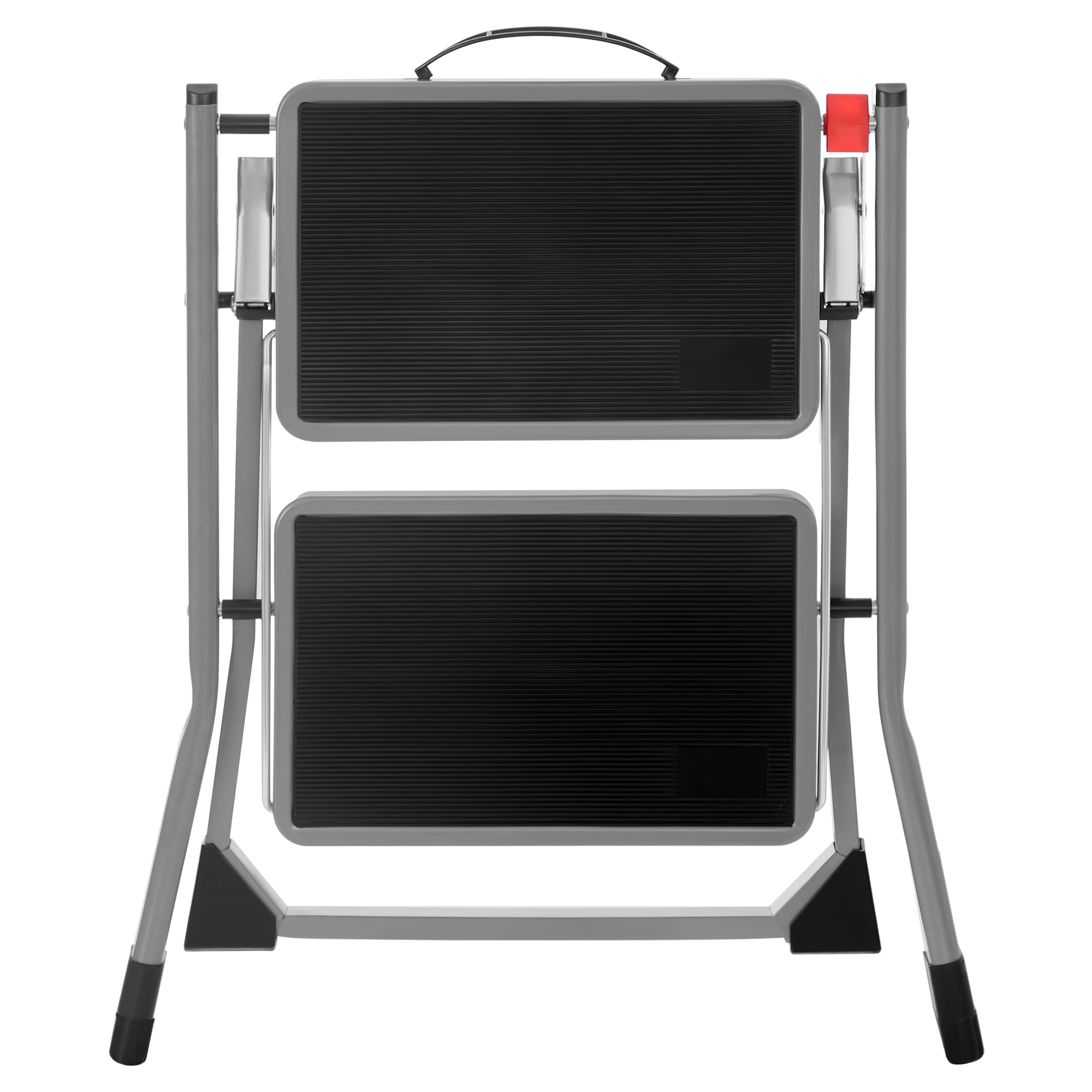 SONGMICS Escabeau à 2 Marches, Marche-Pieds Pliable, Largeur de Marche 20 cm, Caoutchouc Antidérapant, avec Poignée, Charge 150 kg, en Acier, Gris et Noir GSL002GY01