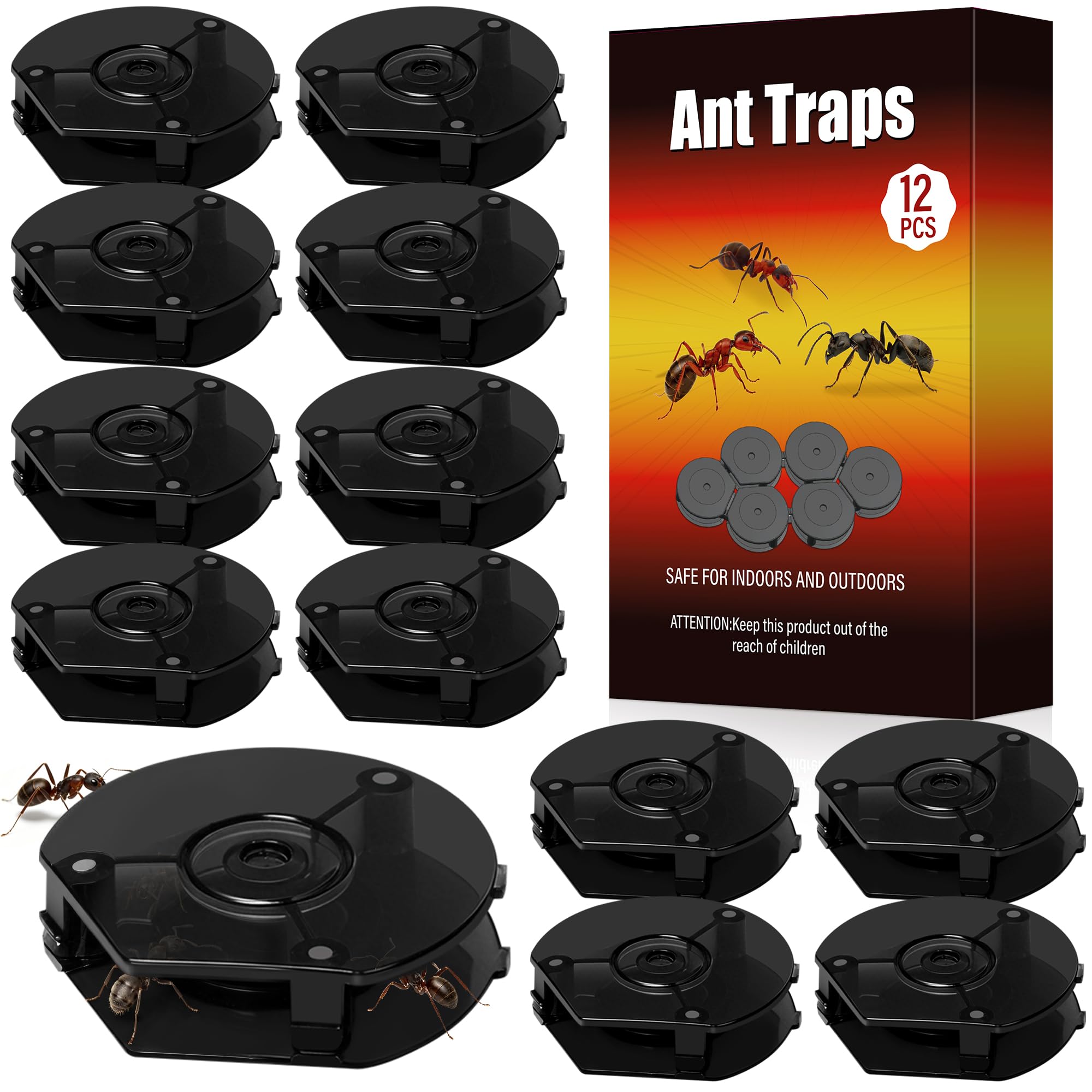 12Pcs Ant Baits & Traps, Ant Bait Stations Indoor & Outdoor Use, Ready-to-Use Traps for Kitchen, Home, Garden, Long-Lasting Control, Convenient Placement & Clean Handling