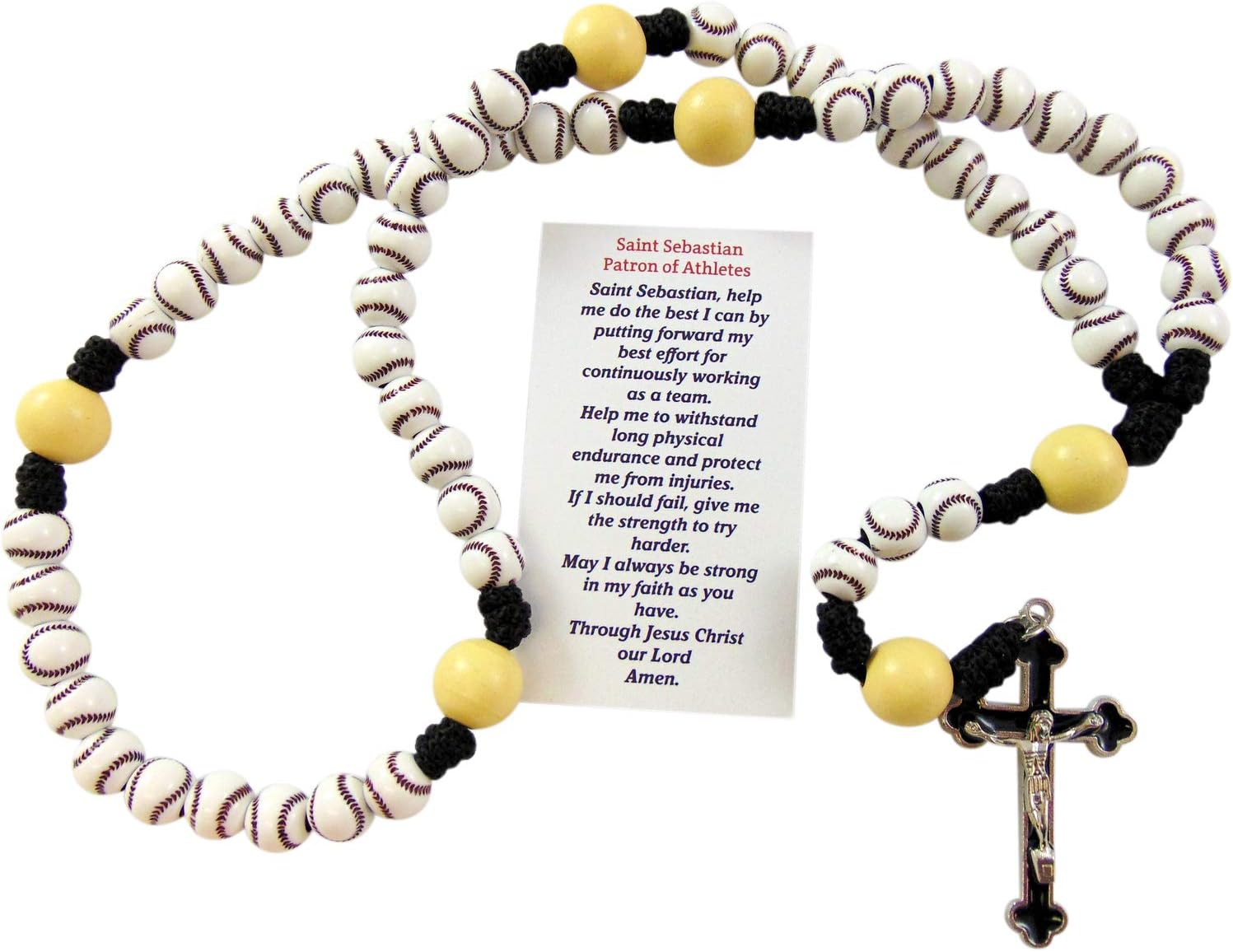 Baseball Rosary for Athletes Sports Prayer Beads with Crucifix | Handmade,Includes Saint Sebastian Card,Drawstring Bag,Great Catholic Gift For Players Or Coaches