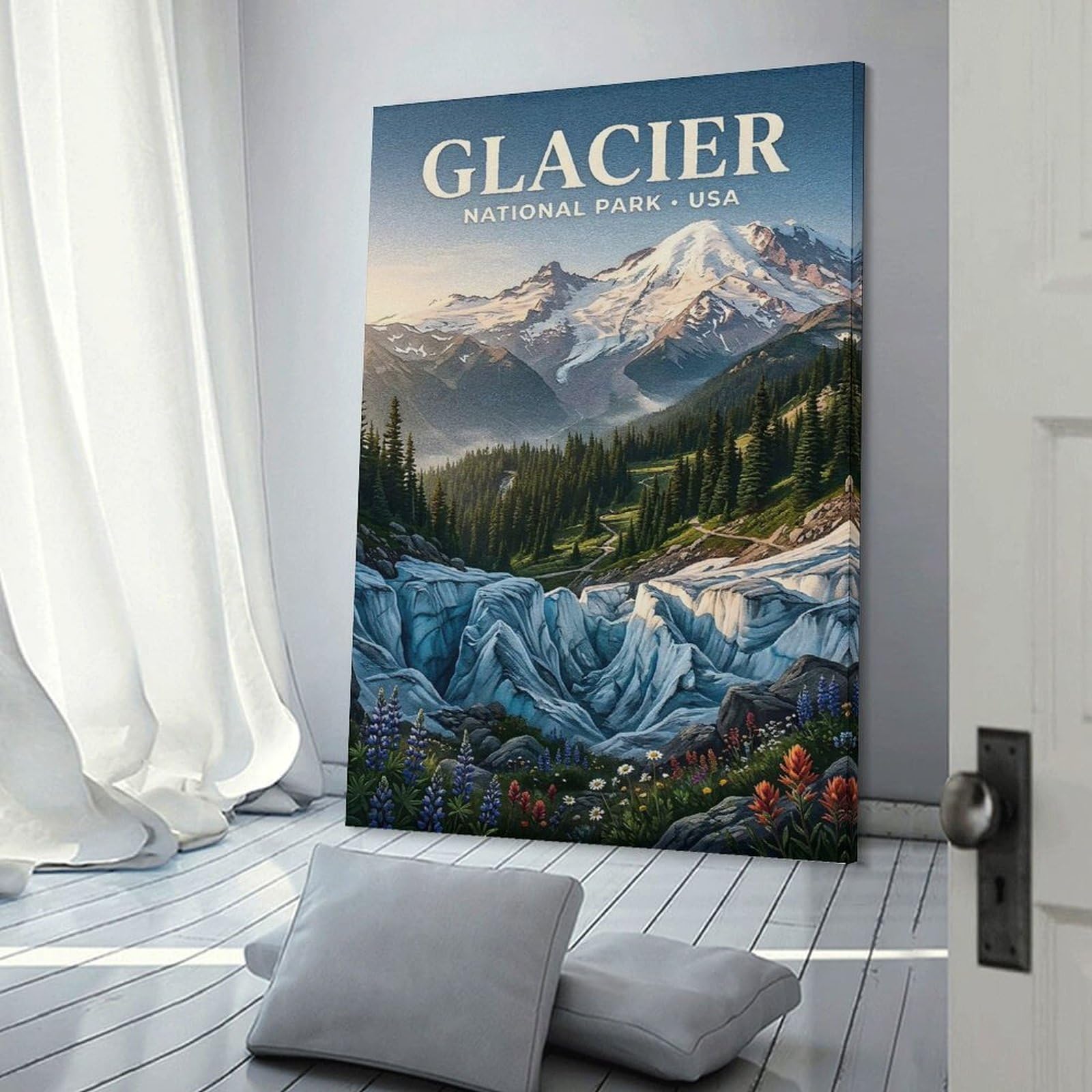 Junmoney Glacier National Park Travel Wall Picture Print, 08x12inch(20x30cm), for New Home Styling, Lounge Or Bedroom, Home Artwork for Modern Interiors