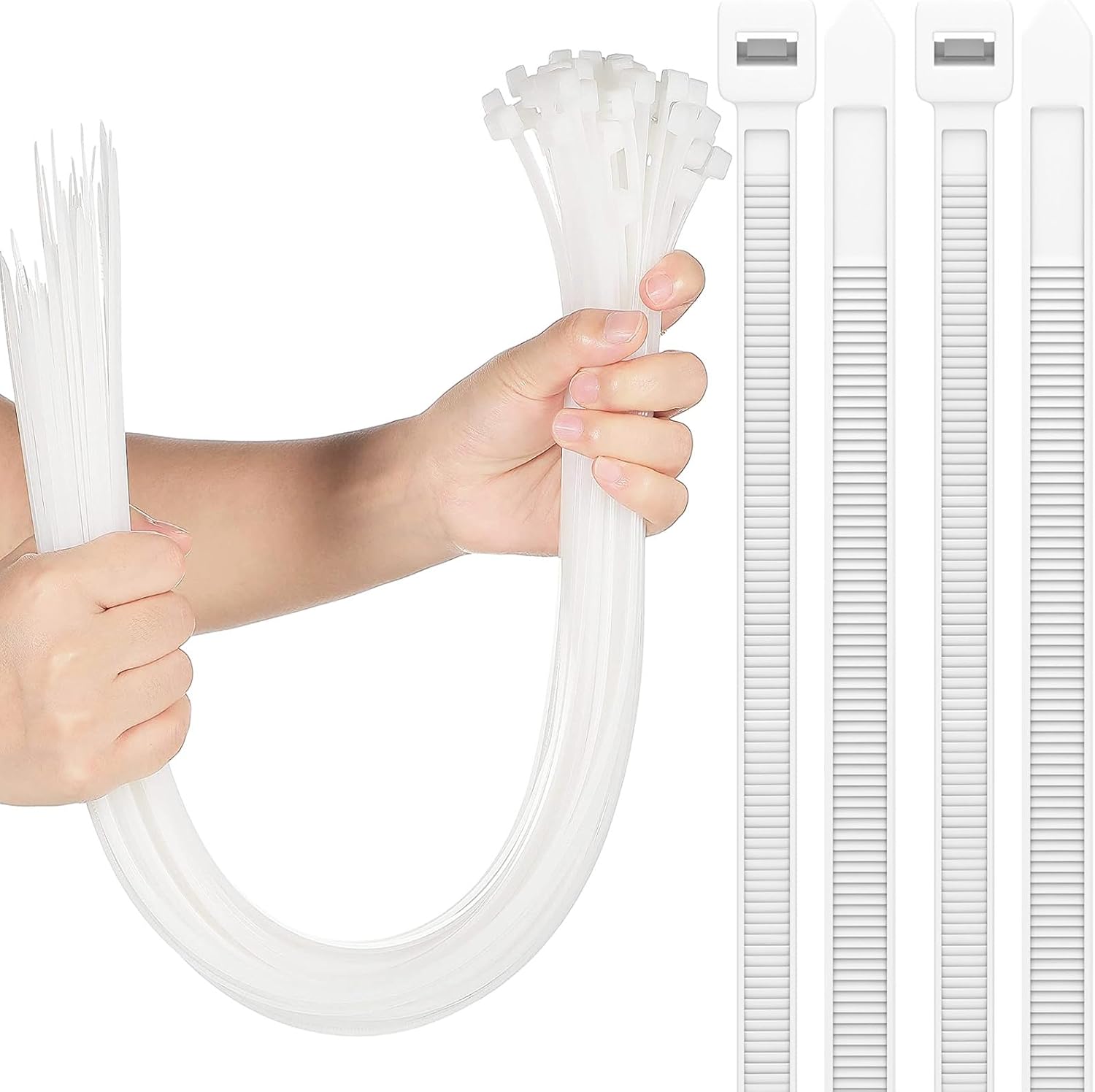 Nuanchu 300 Pcs Zip Ties 36 Inch Heavy Duty 500 lbs Extra Long Large Cable Ties Plastic Nylon Wire Tie for Indoor and Outdoor Use (White)